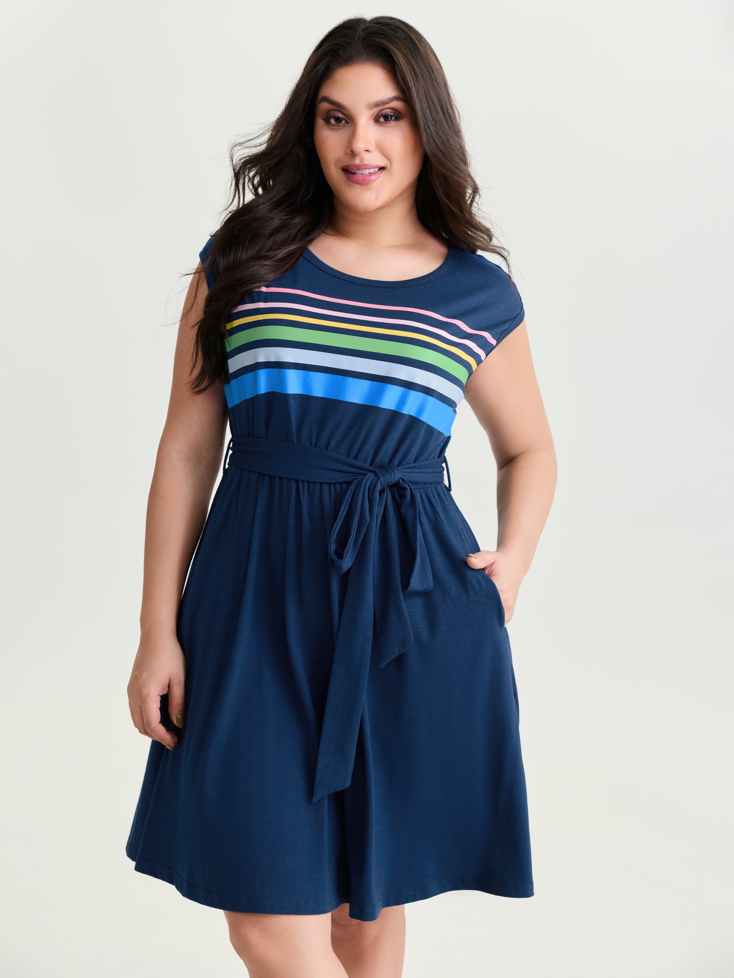 Supersoft Colorful Striped Print Mini Dress