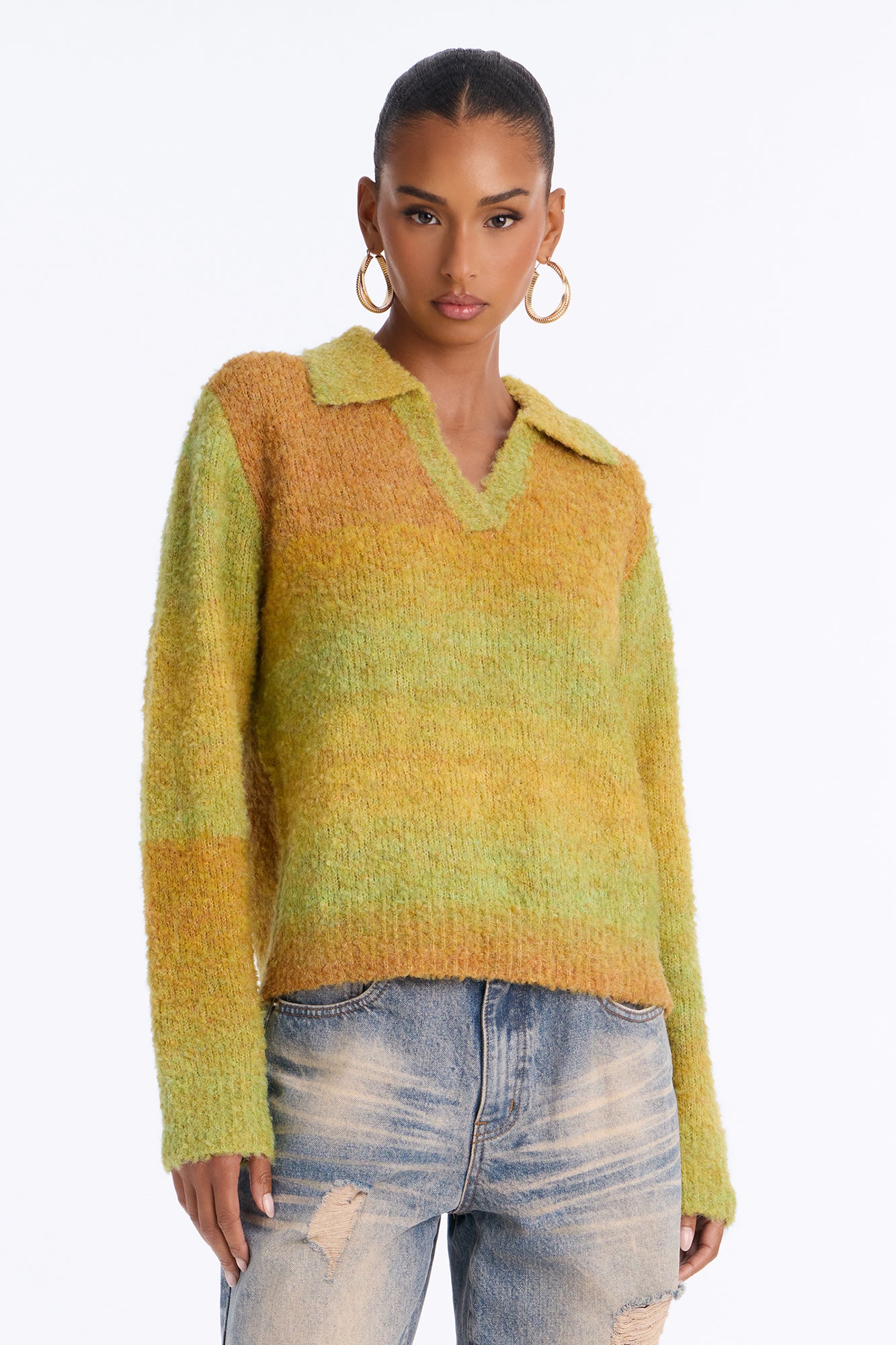 Glowing Warmth Ombre Pullover Sweater - Yellow/combo