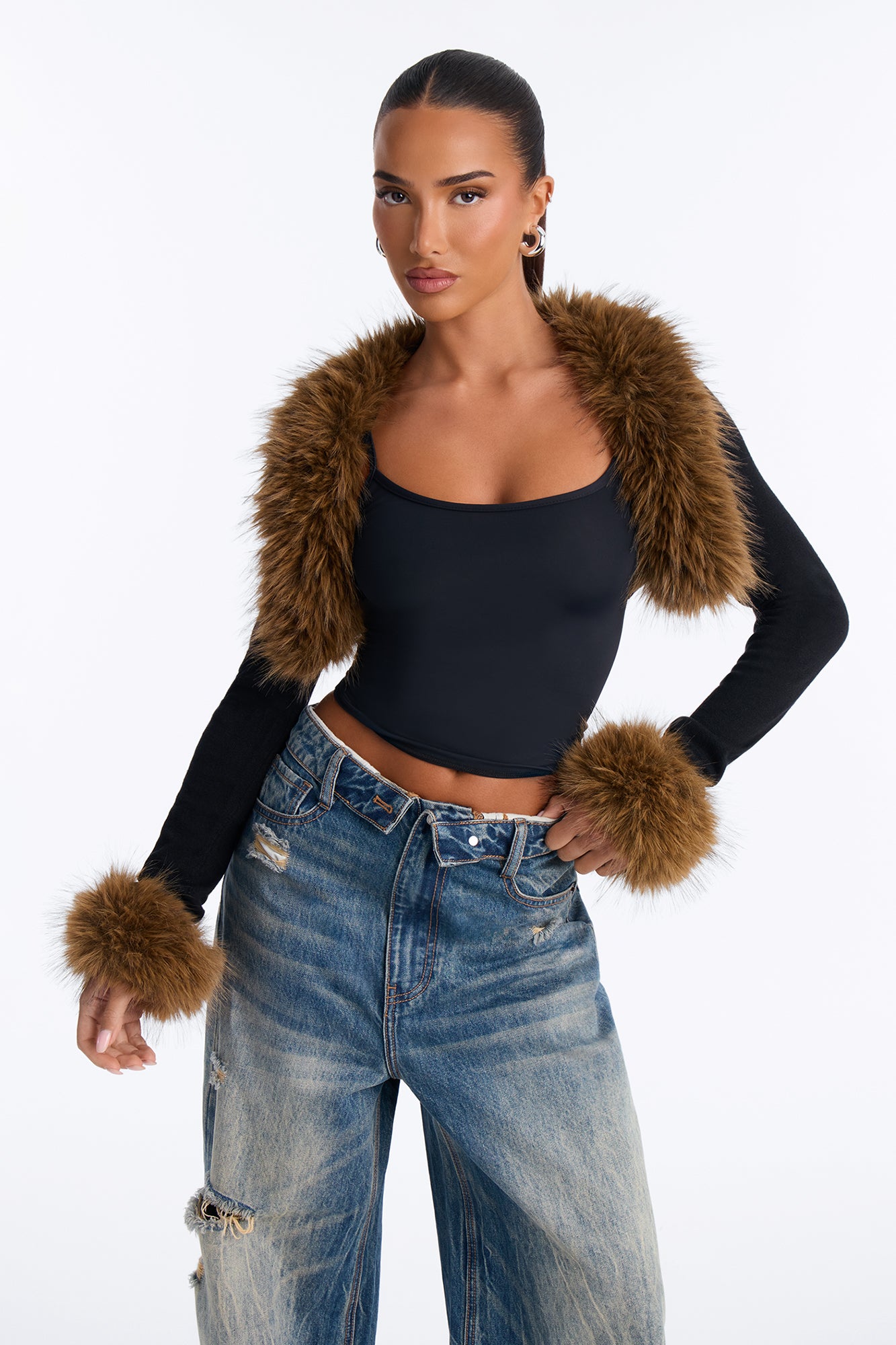 Midnight Chem Faux Fur Bolero - Black/combo
