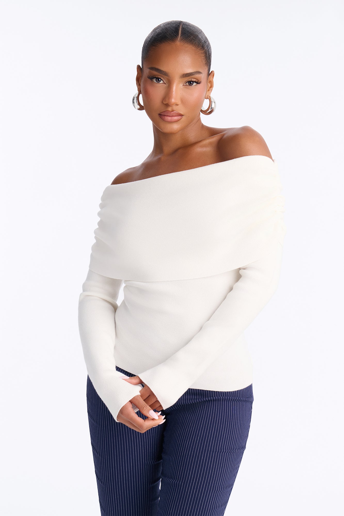 Leana Off Shoulder Sweater - White