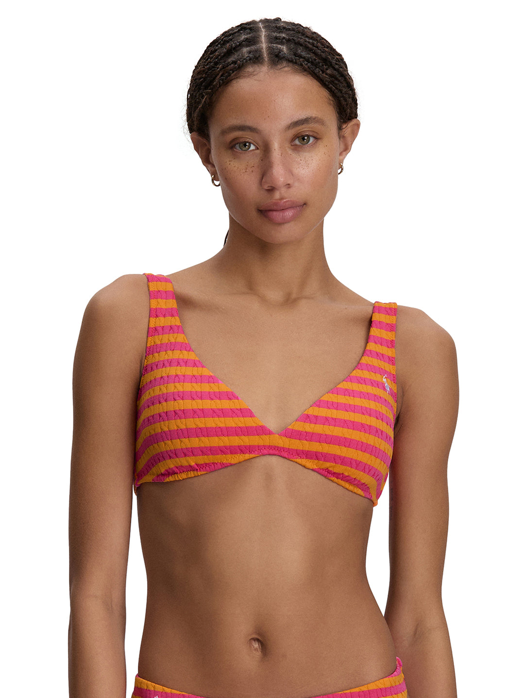 Polo Ralph Lauren Women's Cable Stripe V Neck Hook Back Bikini Top