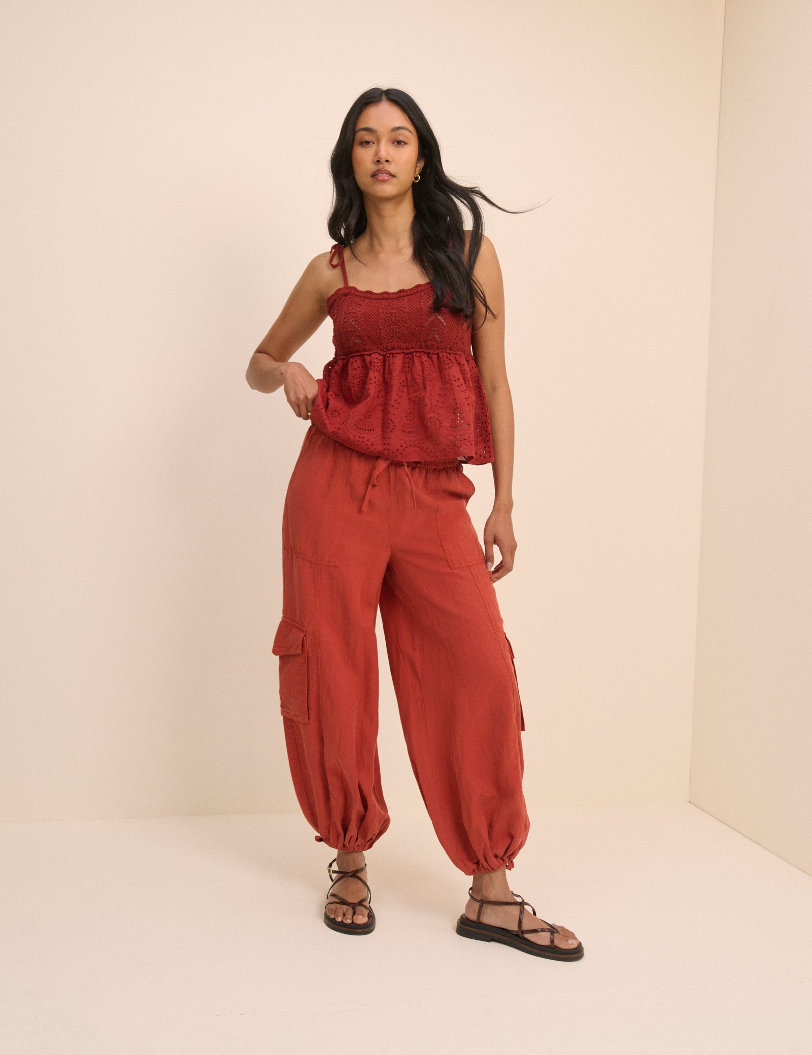Red Utility Balloon Trousers