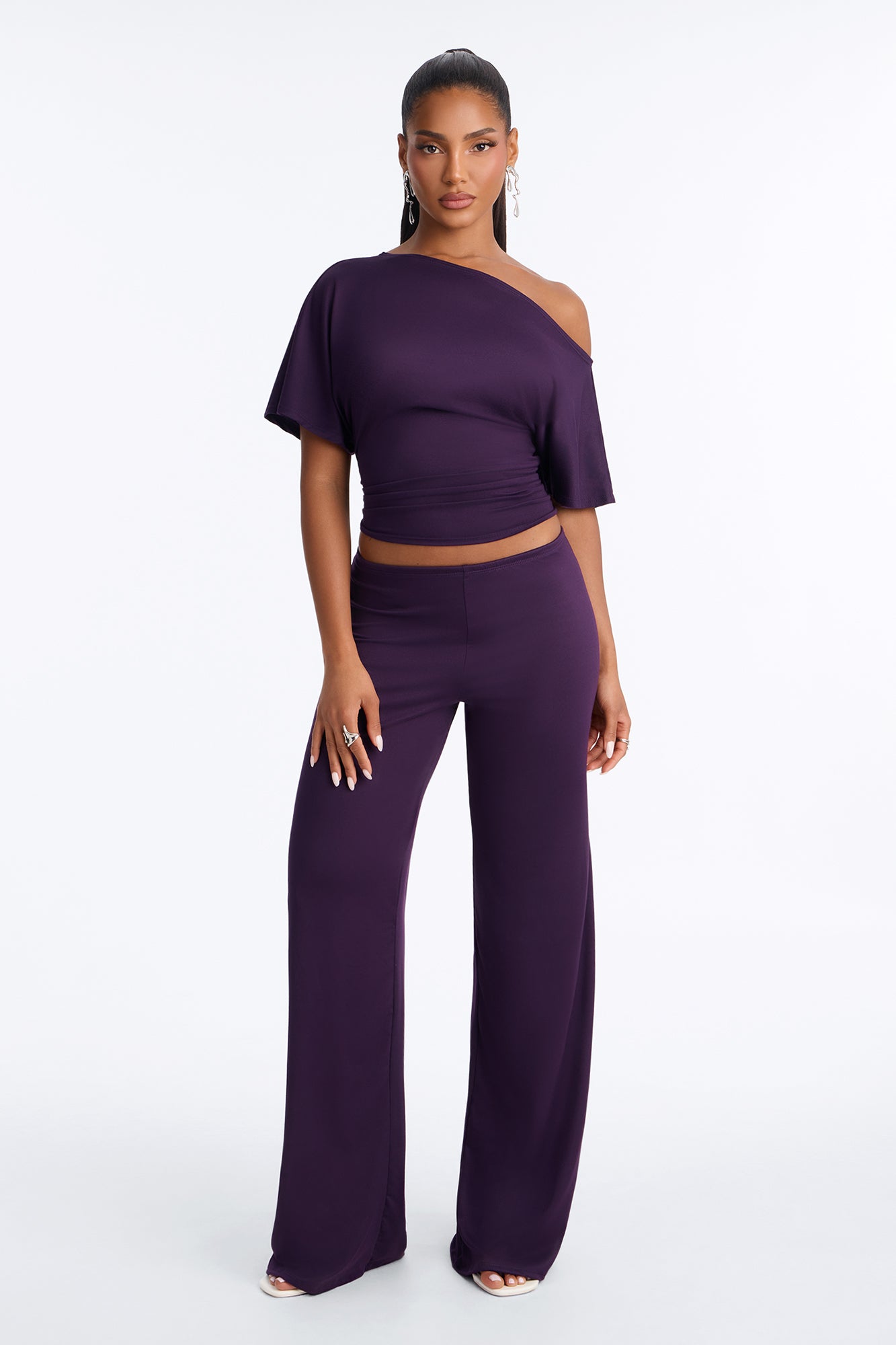 Mel Off Shoulder Pant Set - Plum