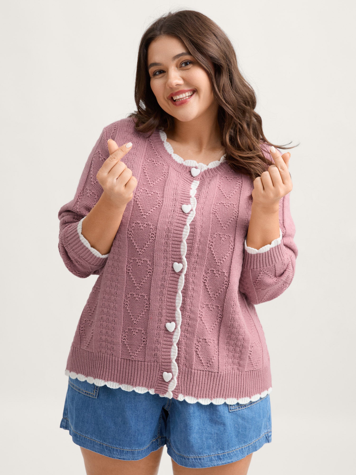 Wavy Contrast Edges Textured Knit Cardigan