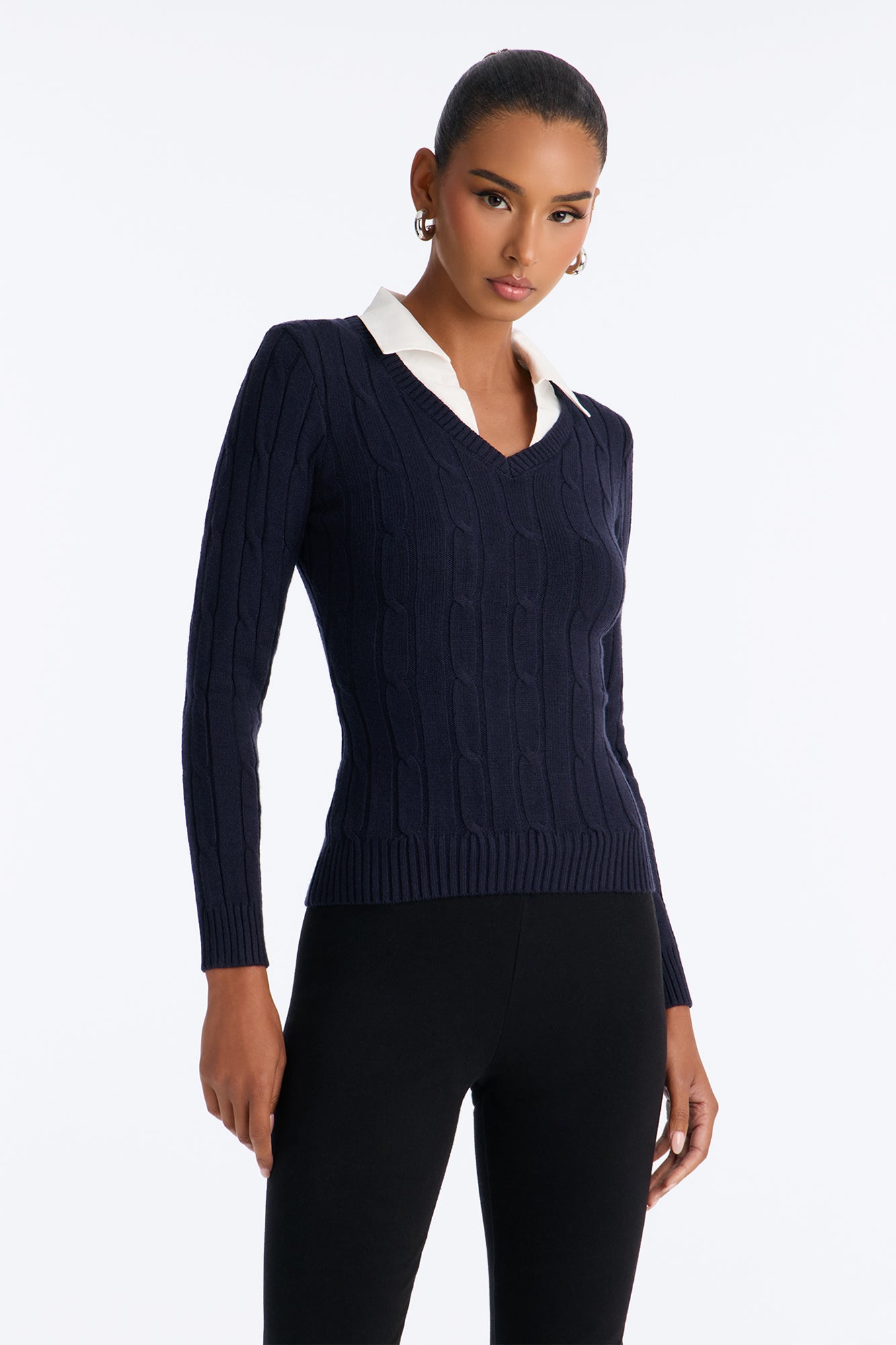 Carolyn Polo Sweater Top - Navy