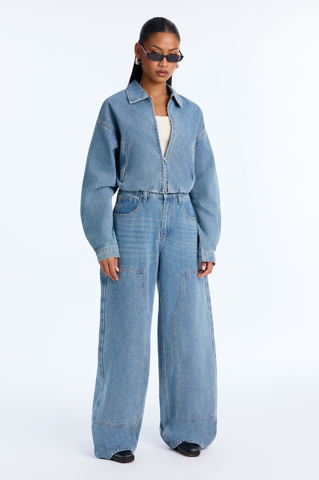 Carrie Denim Pant Set - Medium Wash