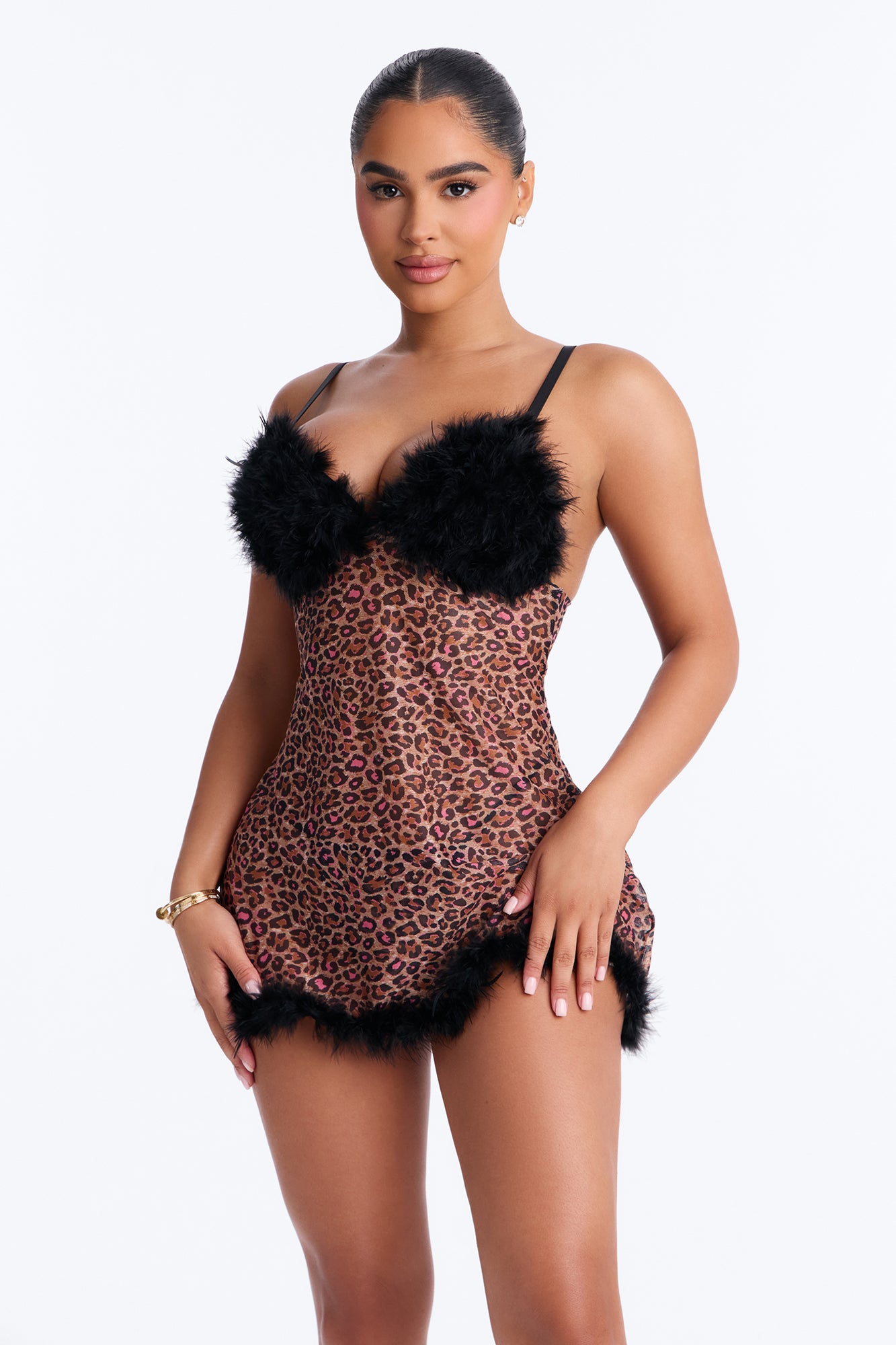 Sweet Lust Feather Babydoll - Black/combo