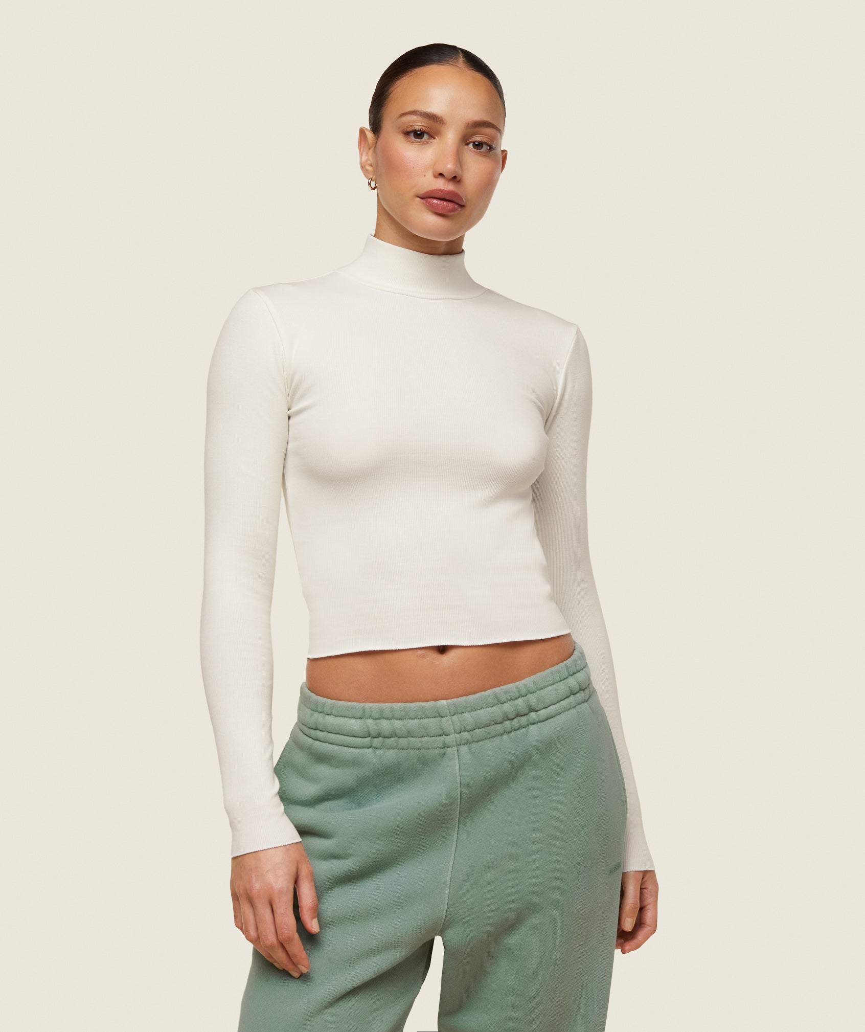 Gymshark Comfort LS Ribbed Turtle Neck - Soft White
