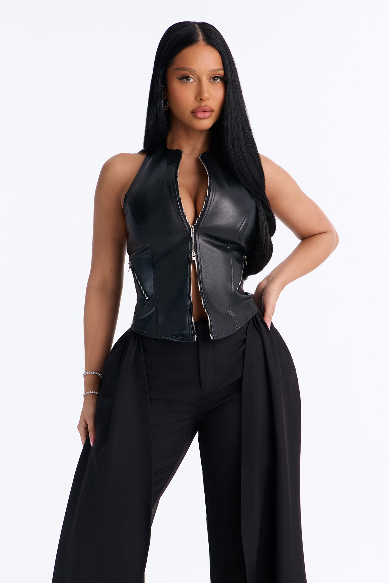 Last Call Faux Leather Halter Top - Black