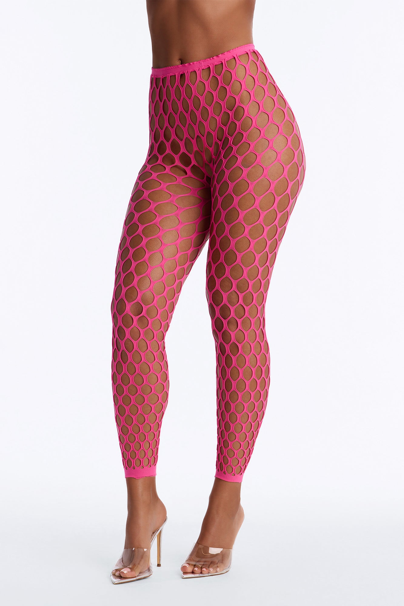 Sara Fishnet Footless Tights - Hot Pink