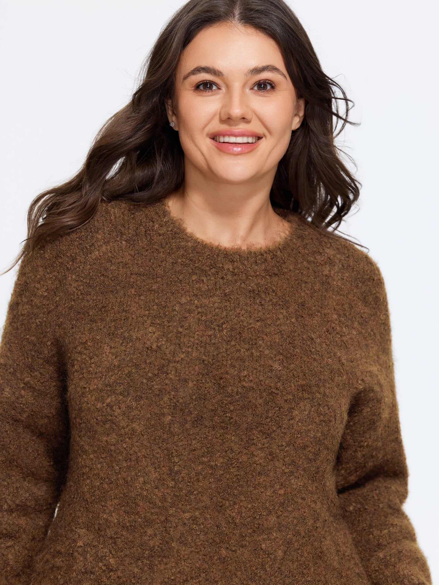 Wool Blend Fuzzy Crew Neck Long Sleeve Pullover