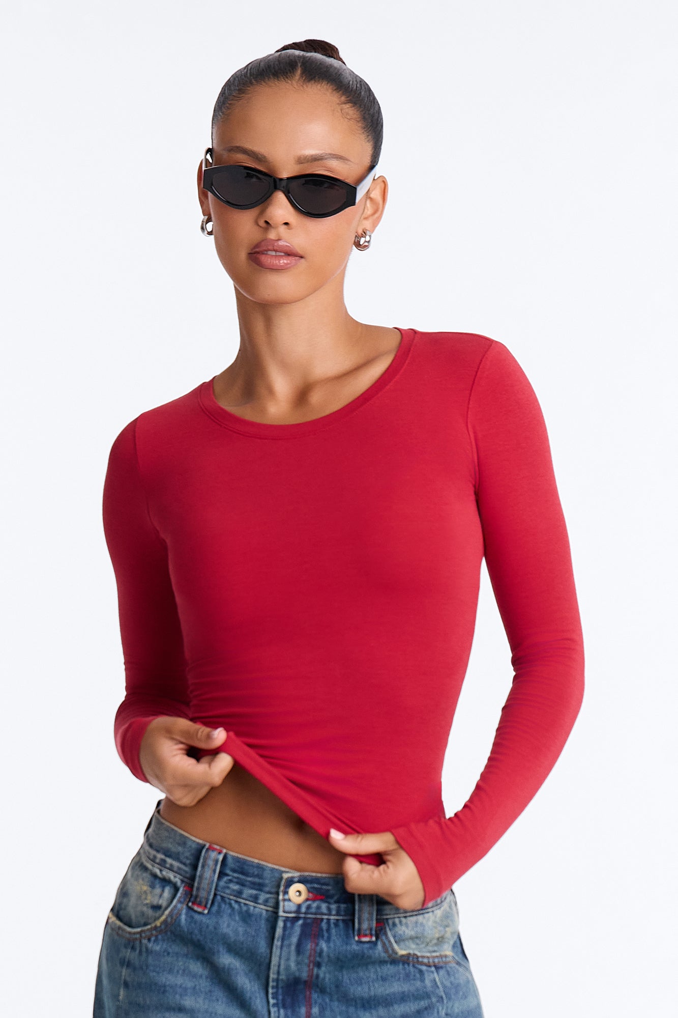 Julia Long Sleeve Top - Brick Red