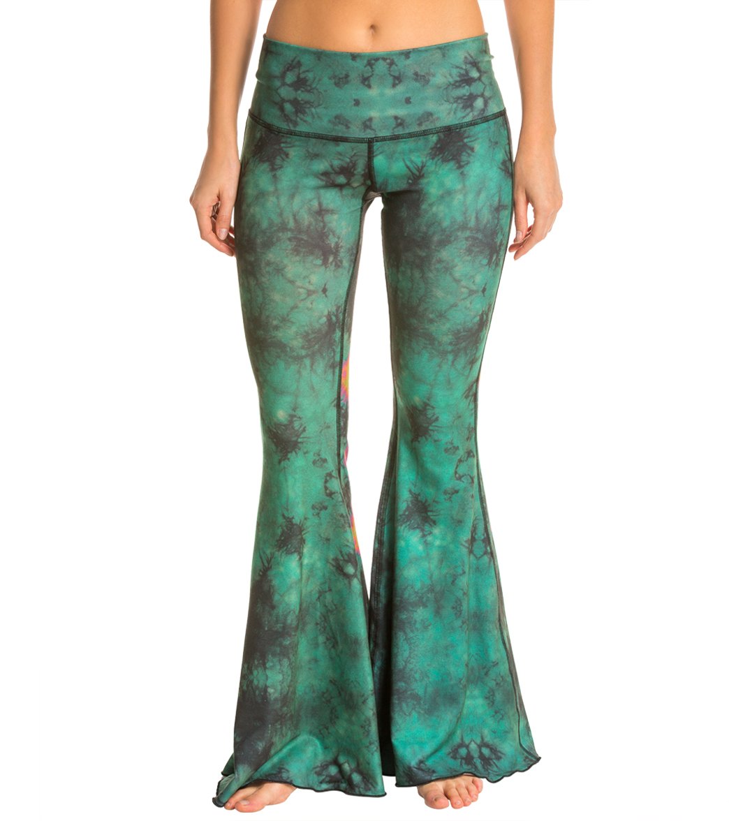 Teeki Eagle Feather Green Bell Bottom Yoga Pants