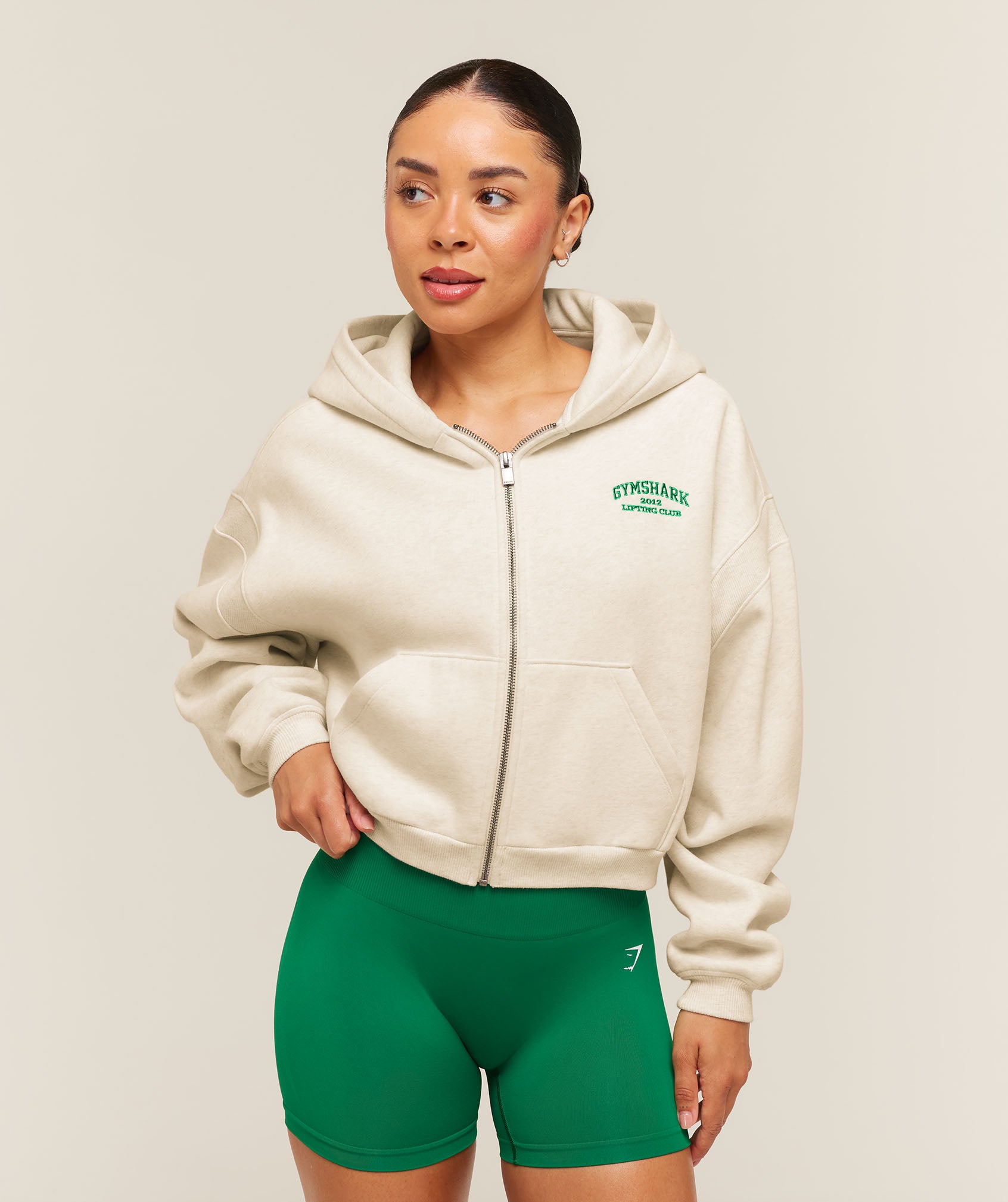 Gymshark Cosy Luxe Campus Full Zip Hoodie - Bros Chalk Marl
