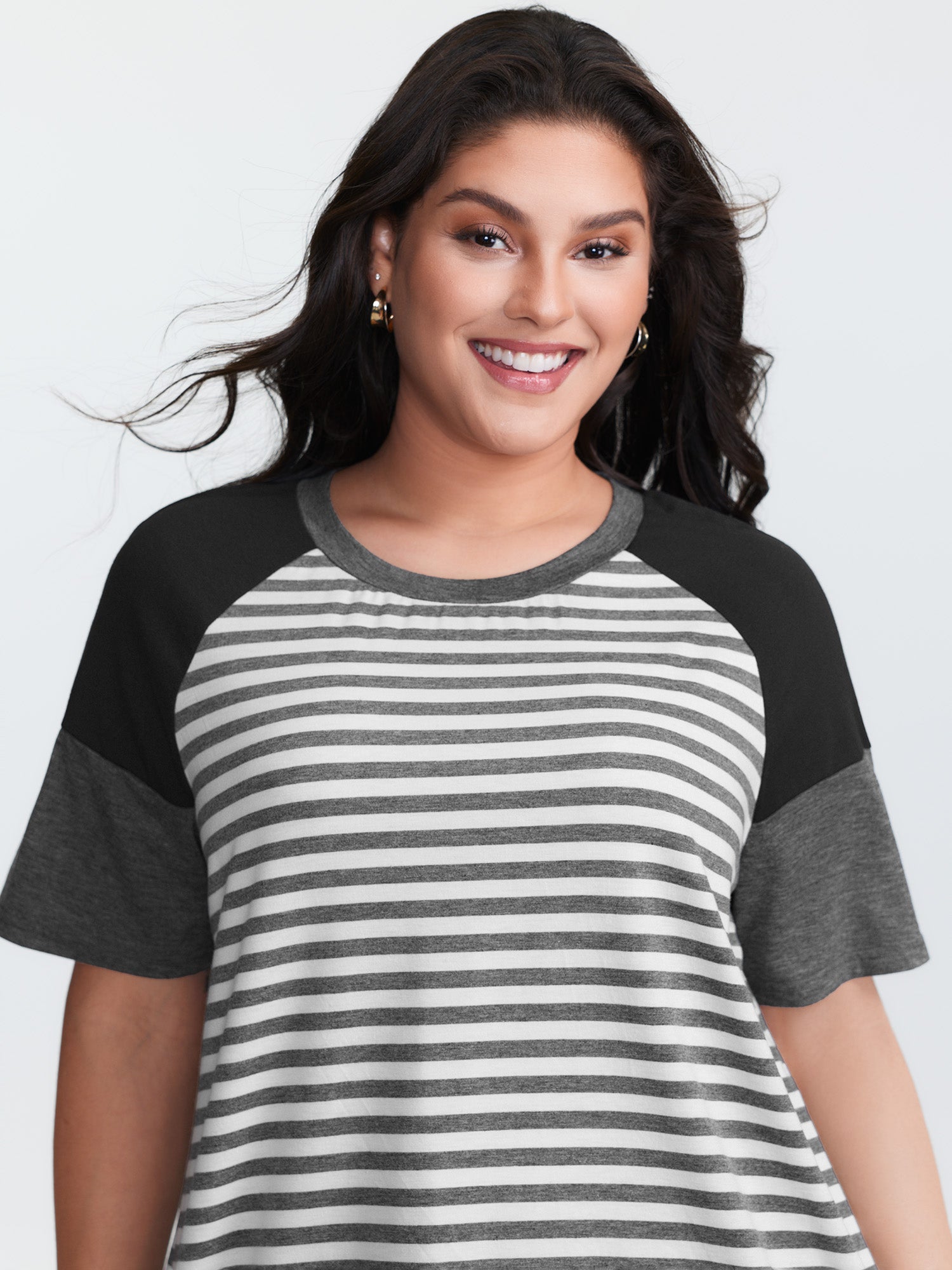Striped Print Raglan Sleeve T-Shirt