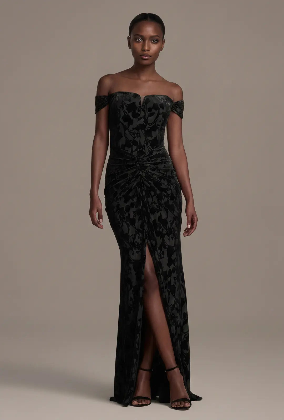 Ruched Velvet Off-the-Shoulder Sheath Dress