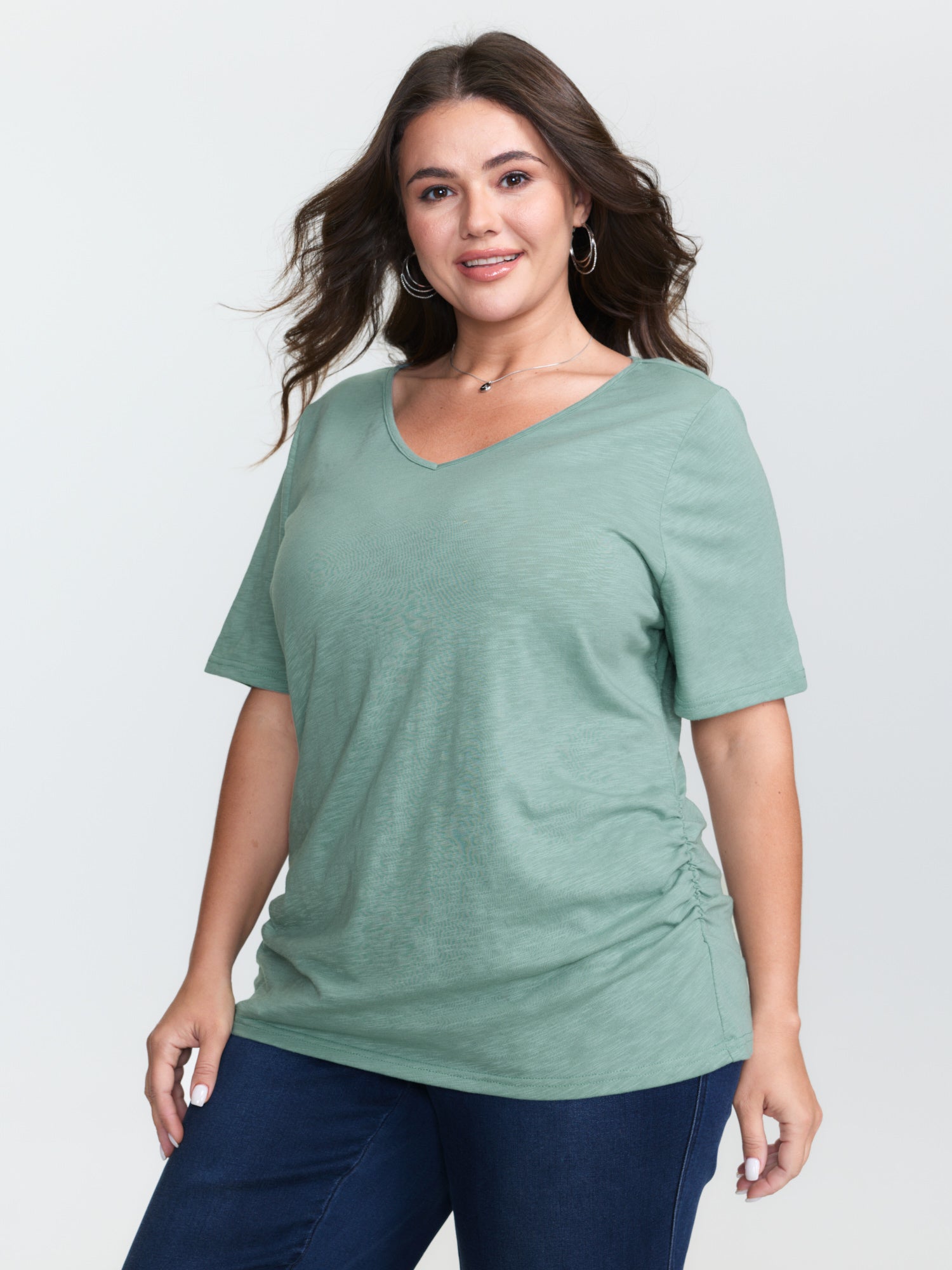 Plain V-Neck Drape T-Shirt