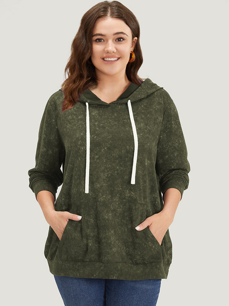 Hooded Ties Pocket Elastic Cuffs Sweatshirt