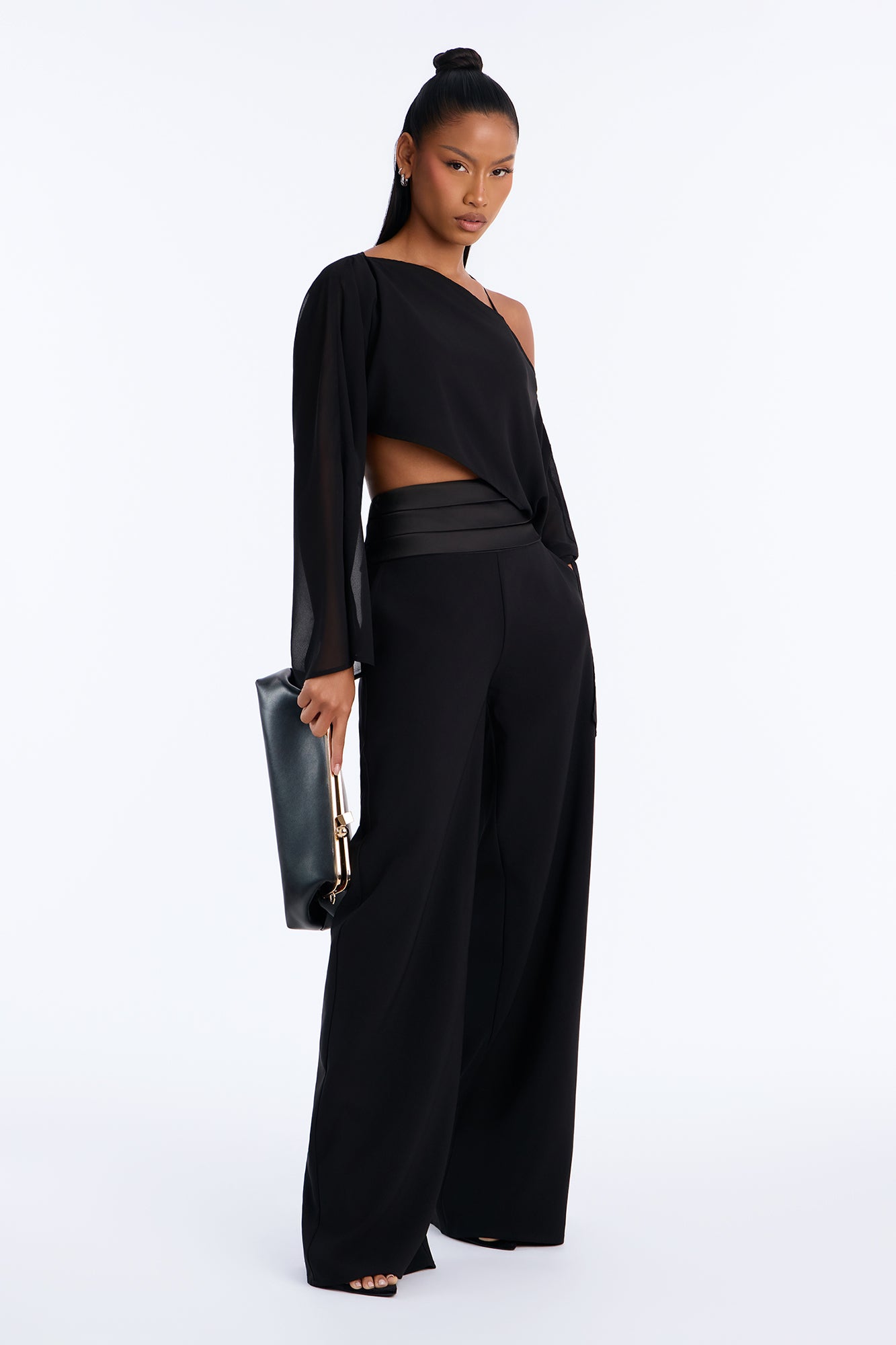 Tilda Satin Waist Trouser Pant - Black