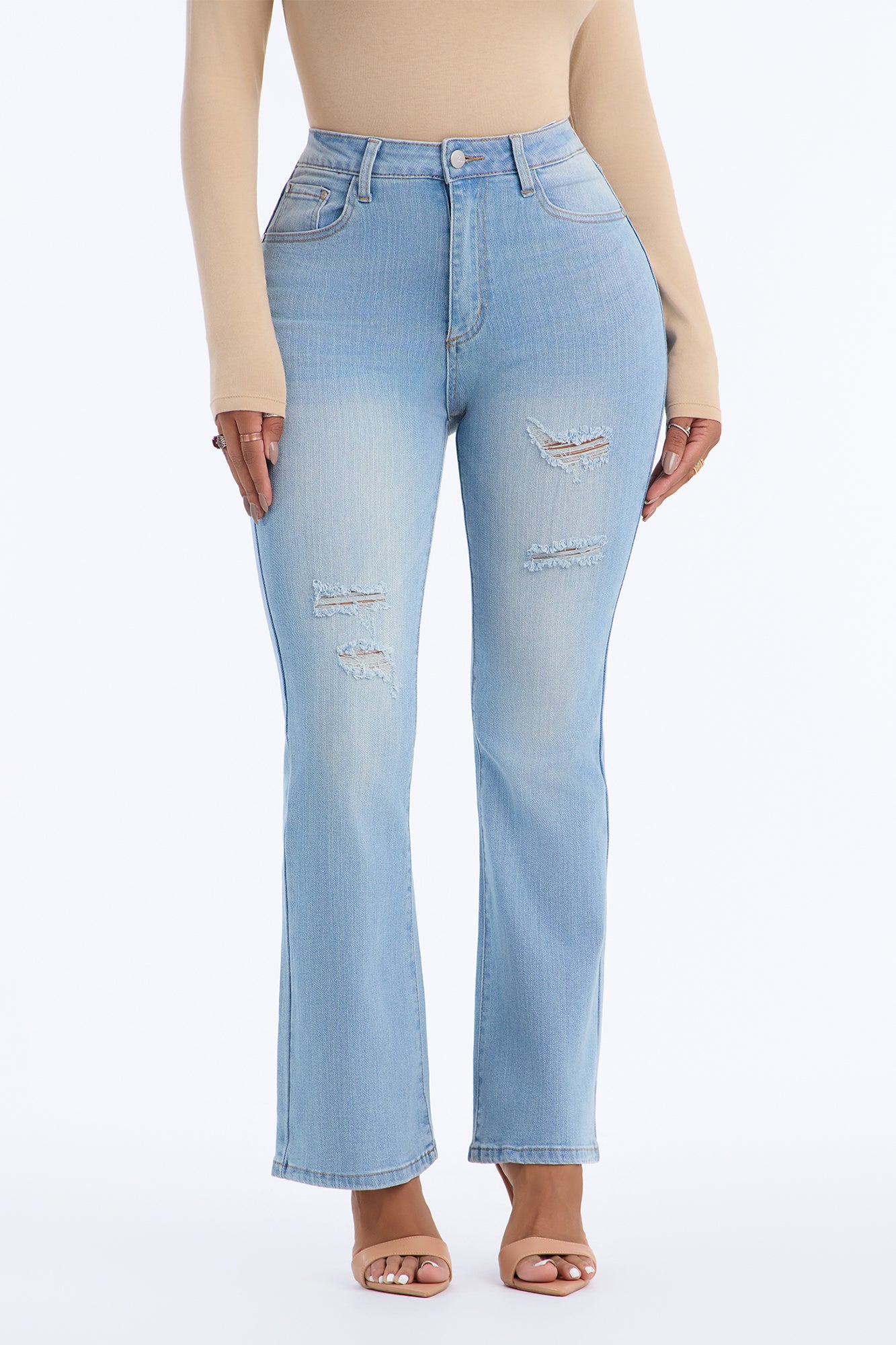 End Of Story High Rise Ripped Cropped Bootcut Jeans - Light Wash