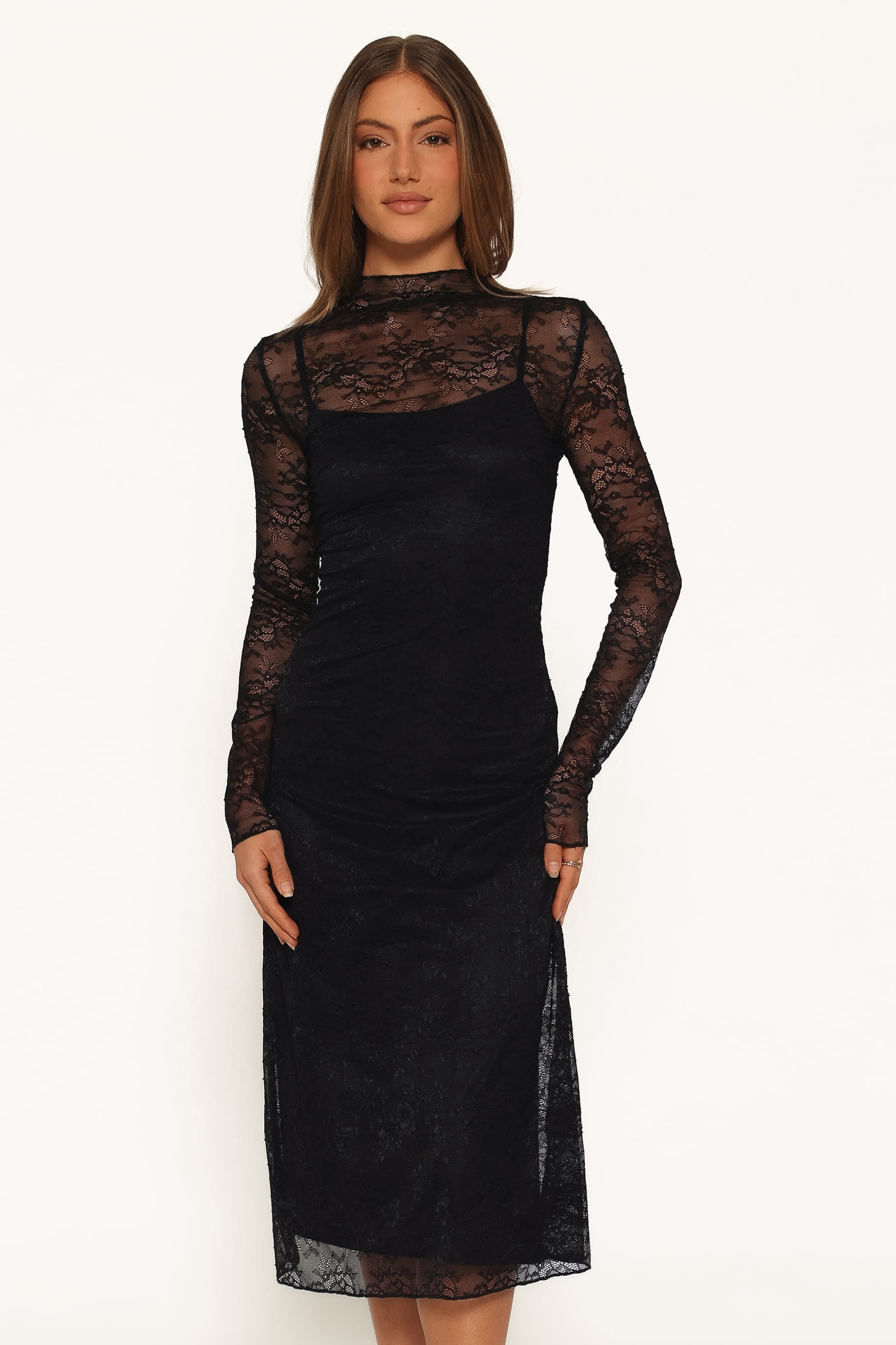 Tammy Long Sleeve Lace Midi Dress - Black