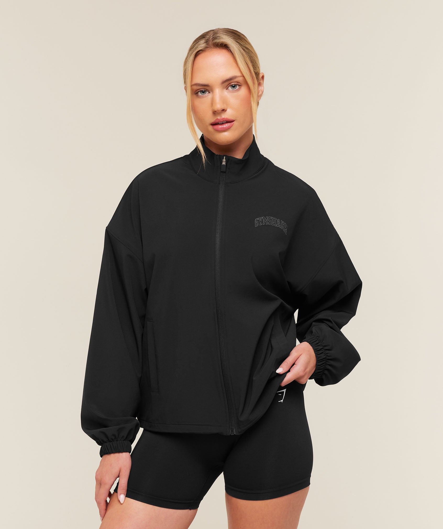 Gymshark College Crest Graphic Track Jacket - Black