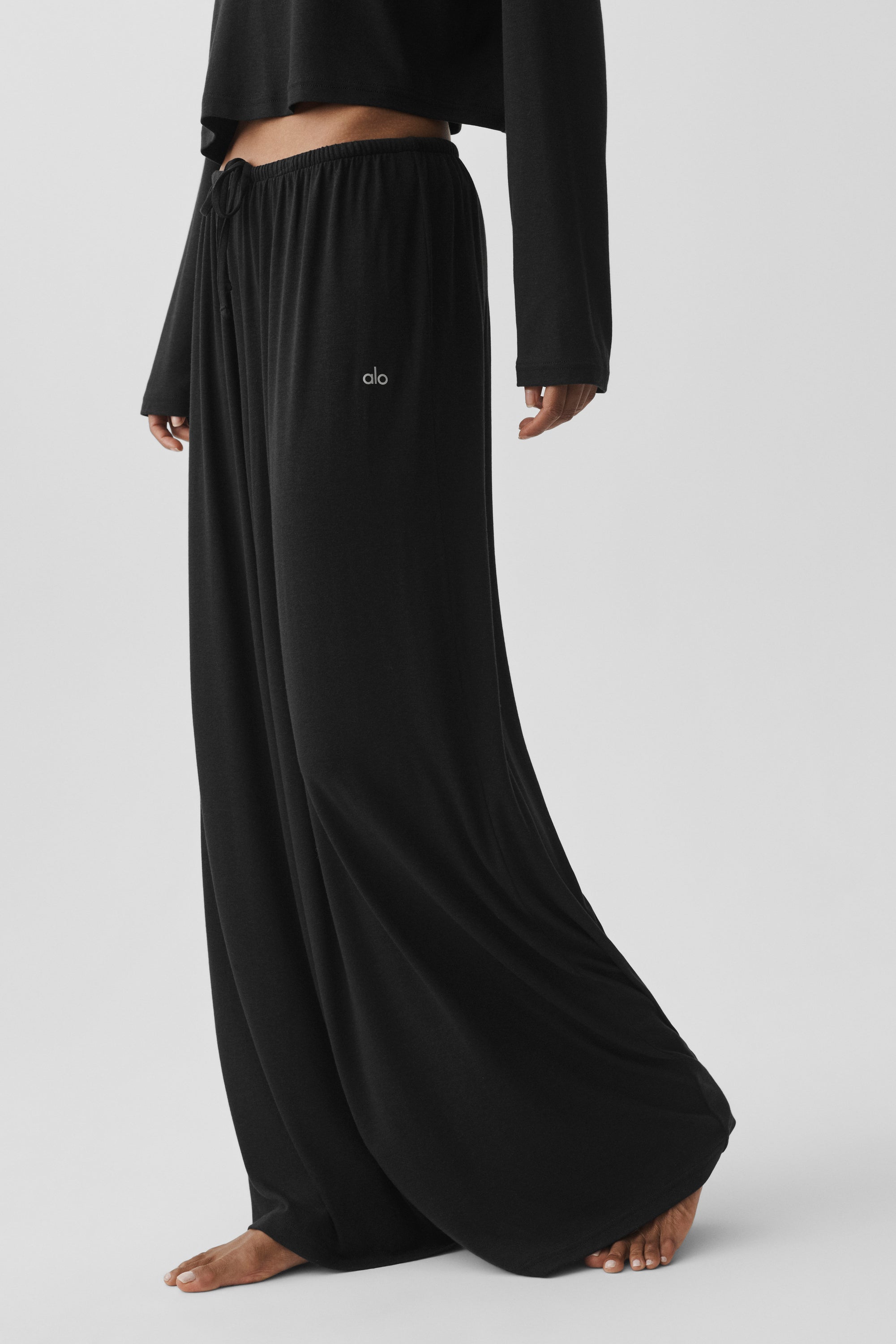Semi Sheer High-Waist Oasis Wide Leg Pant (Regular) - Black