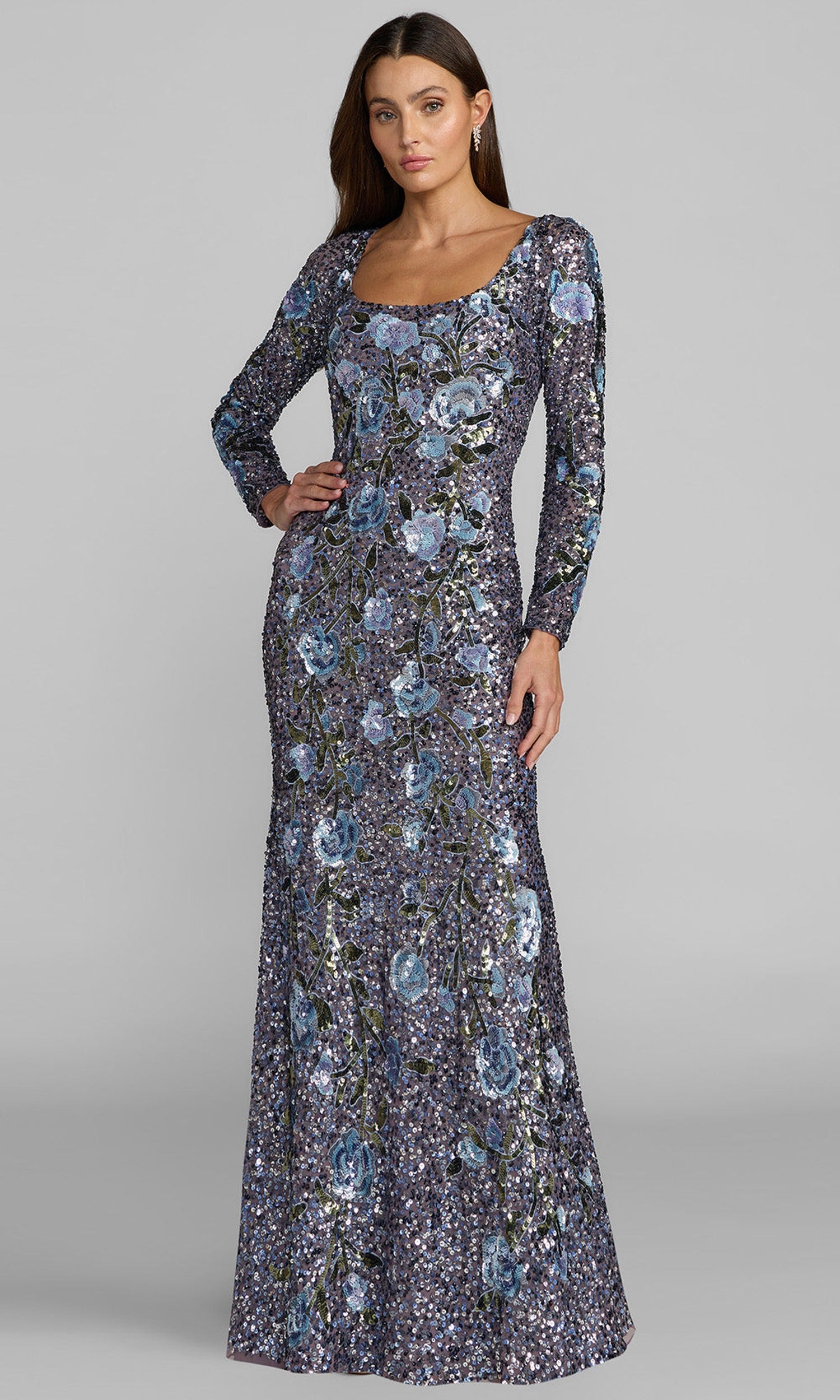 Mac Duggal 23103 - Floral Sequin Long Sleeve Prom Gown