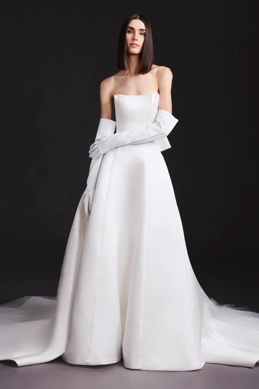 Split Back Satin A-Line Gown with Removable Bow