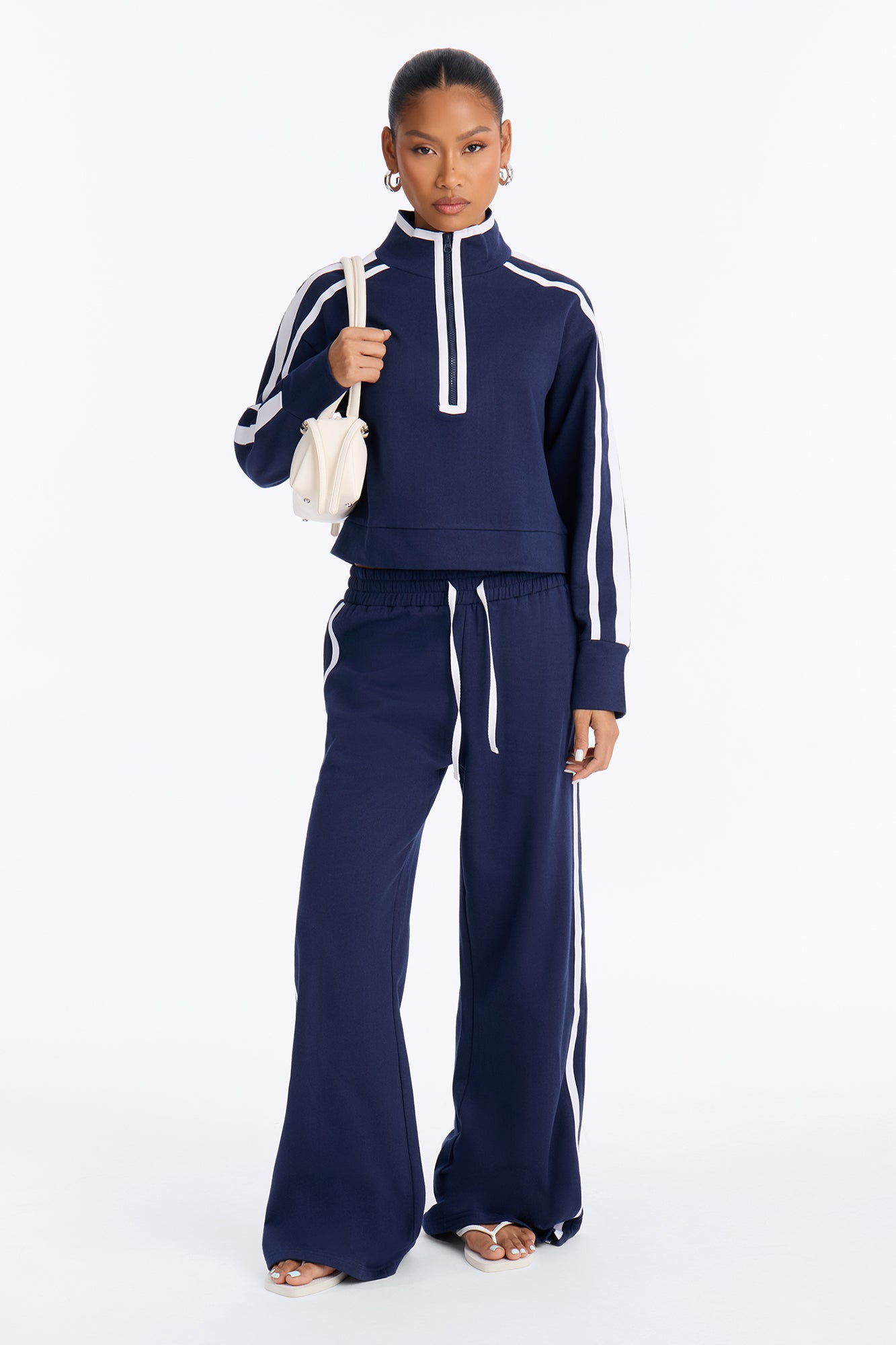 Casual Chic Fleece Pant Set - Navy