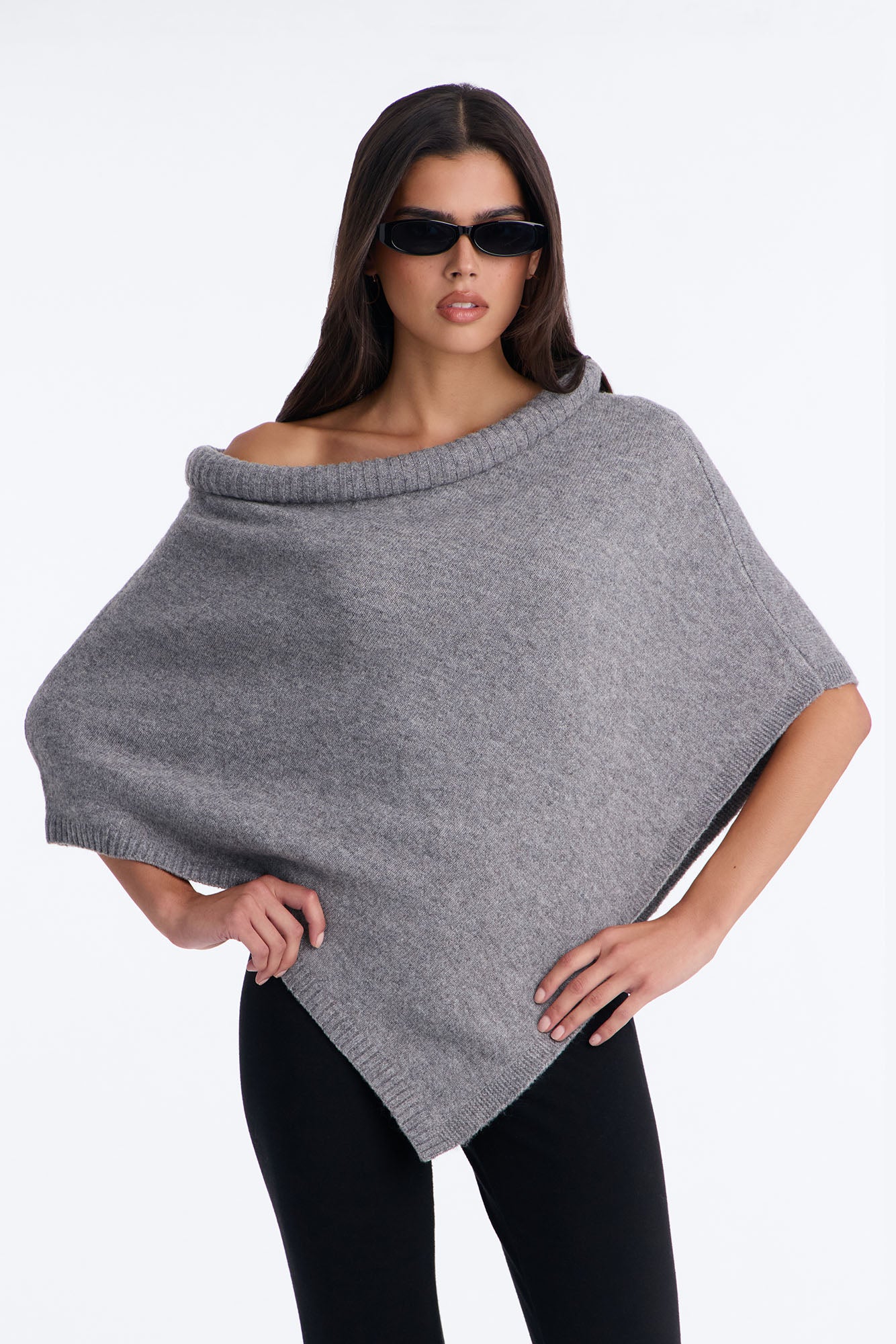 Classic One Shoulder Sweater Top - Grey