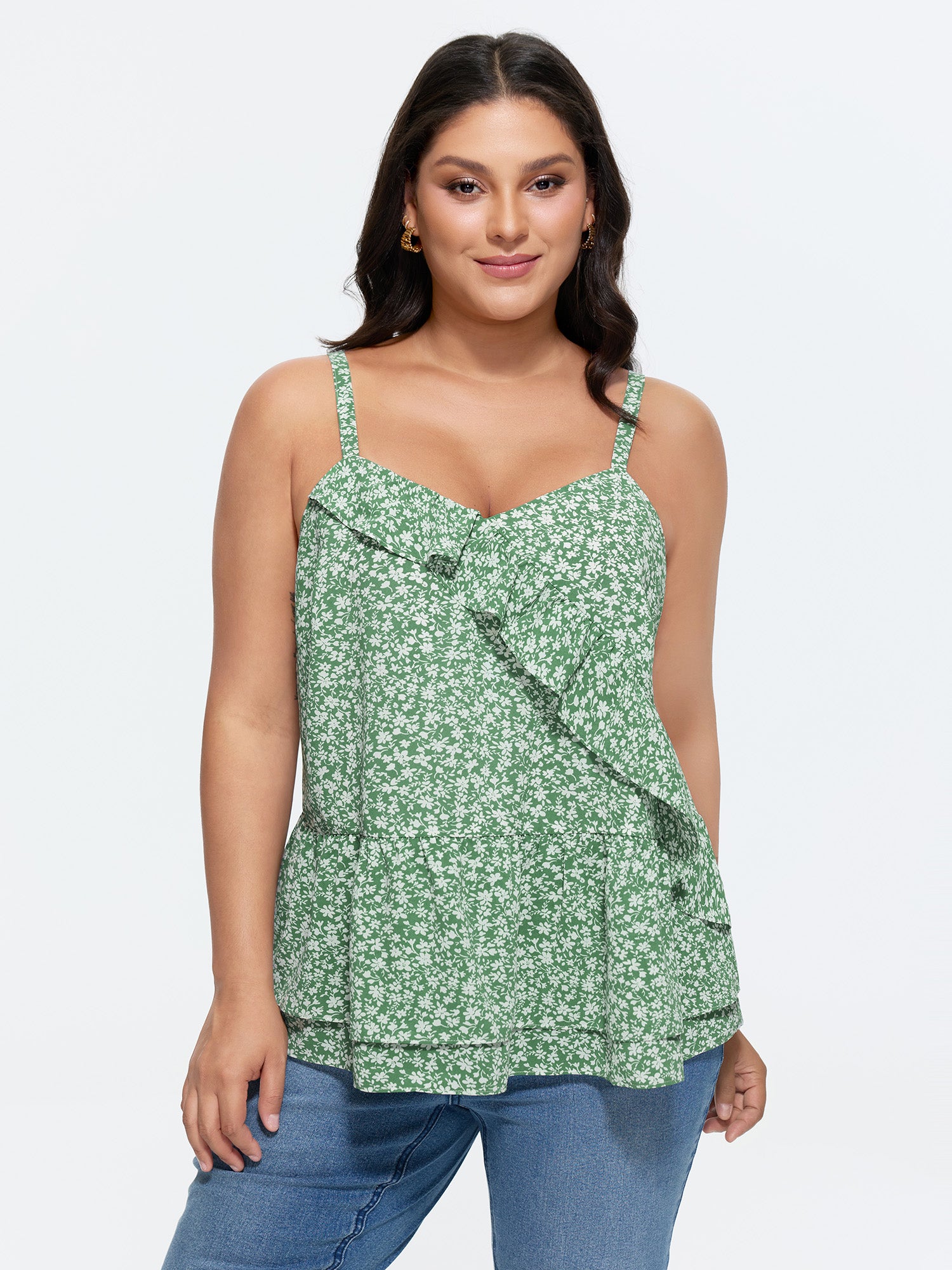 Floral Print Ruffled Edge Tank Top