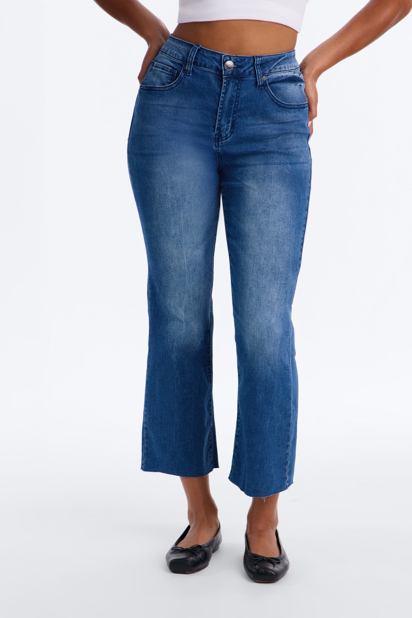 Brooklyn High Rise Kick Flare Capri Jeans - Dark Wash