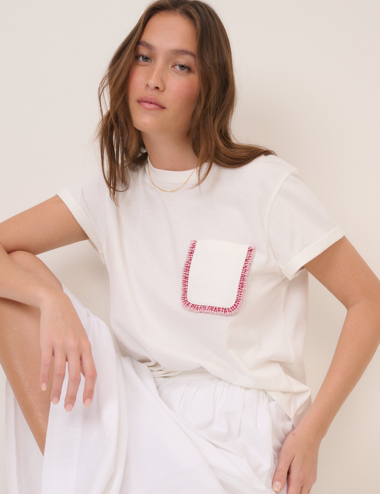 White Embroidered Pocket T-Shirt