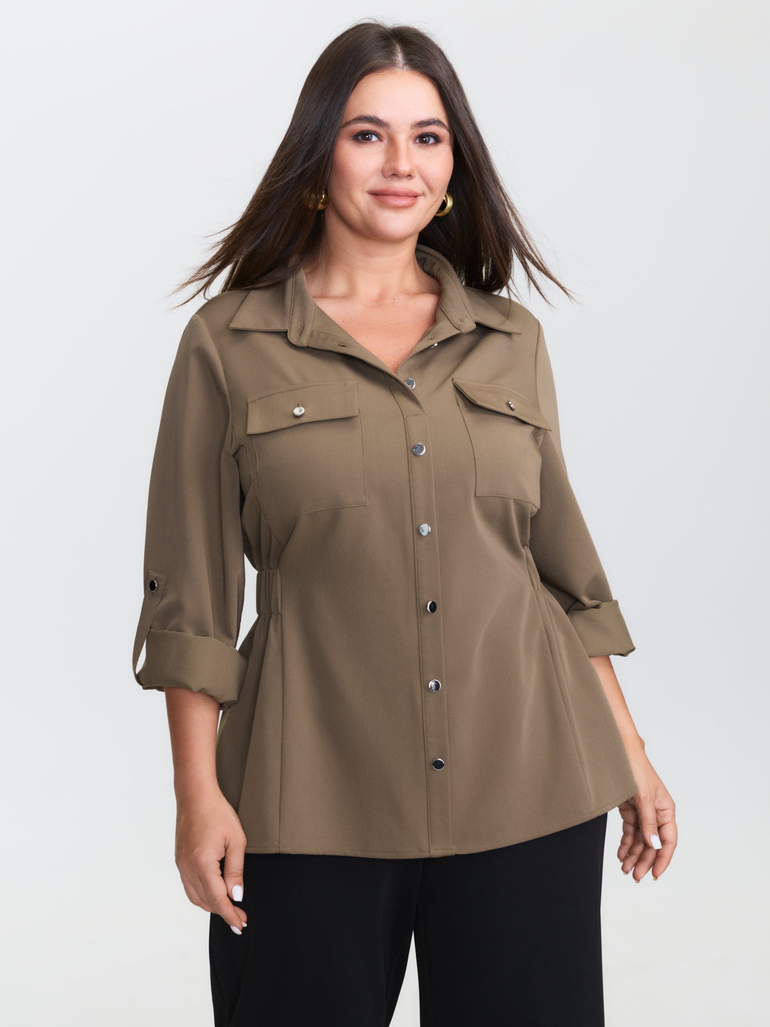 Tab Sleeve Shirred Side Waist Blouse