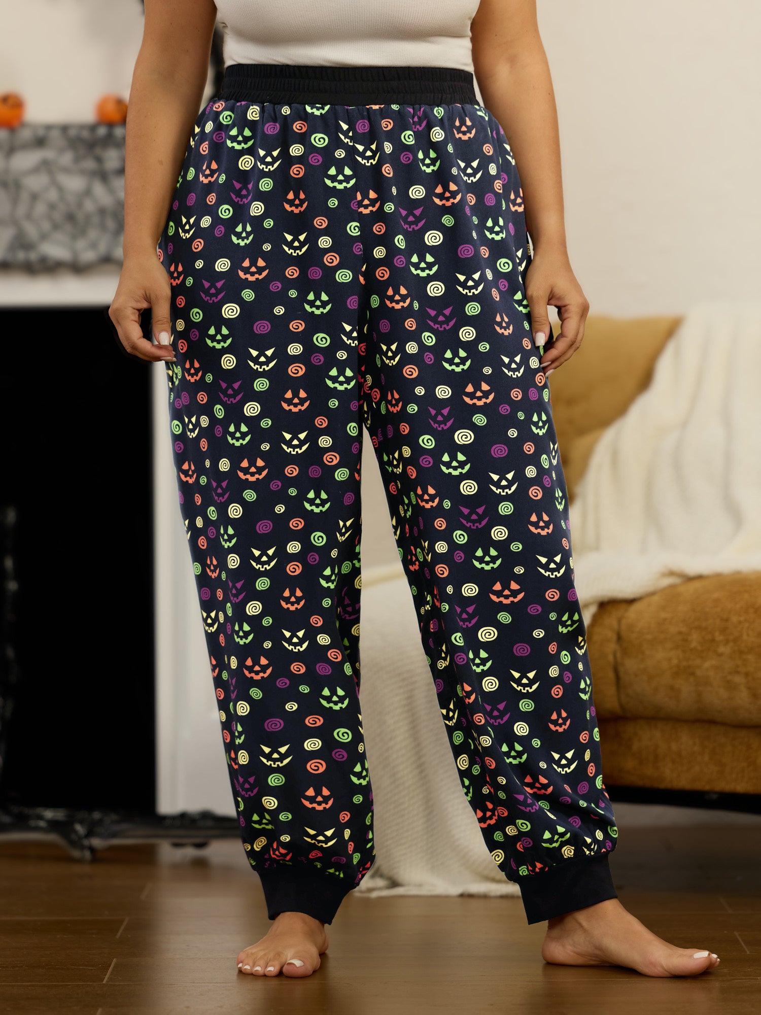 Supersoft Halloween Ghost Face Print Lounge Bottoms