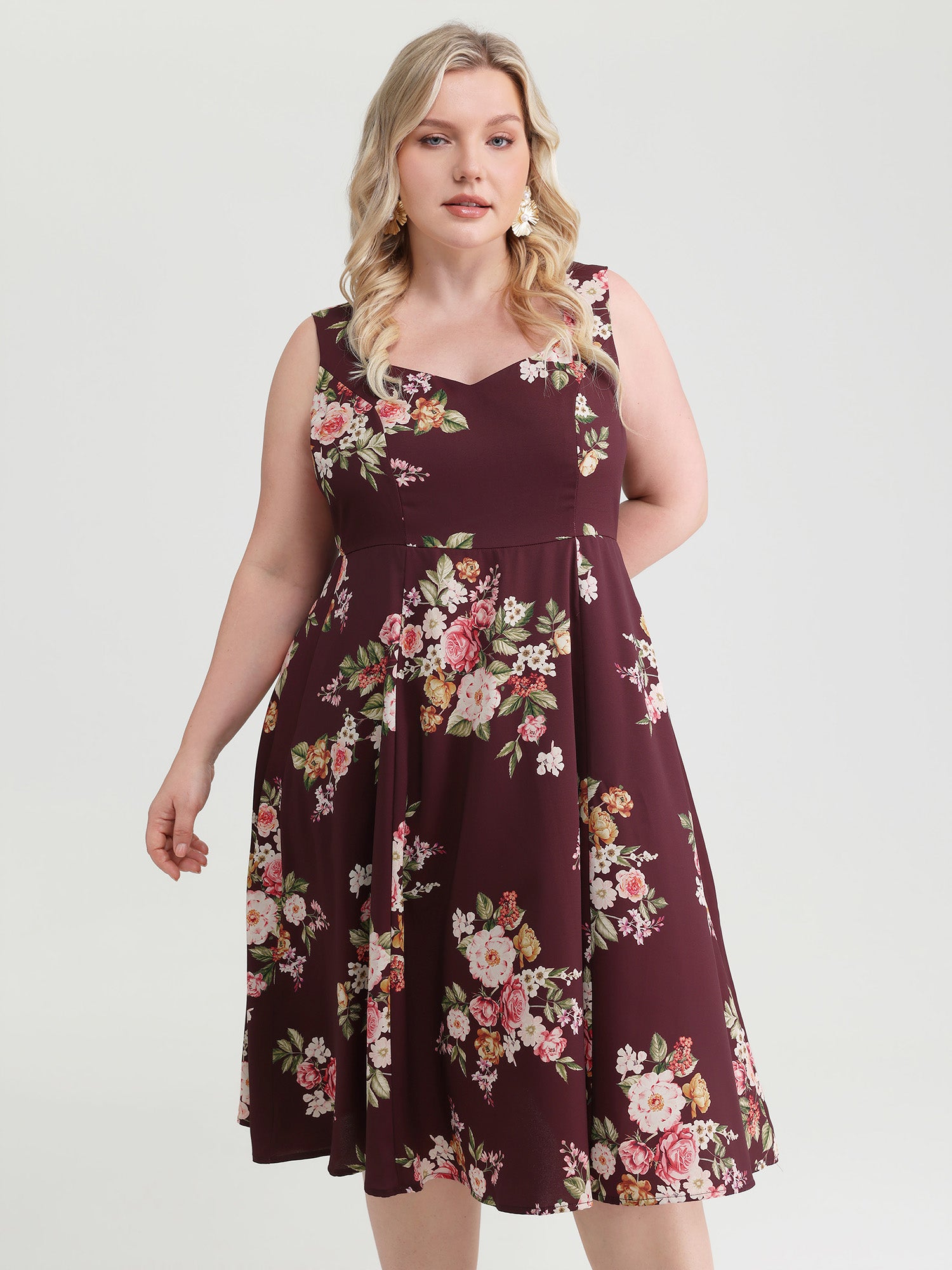 Retro Floral Print Fit And Flare Midi Dress