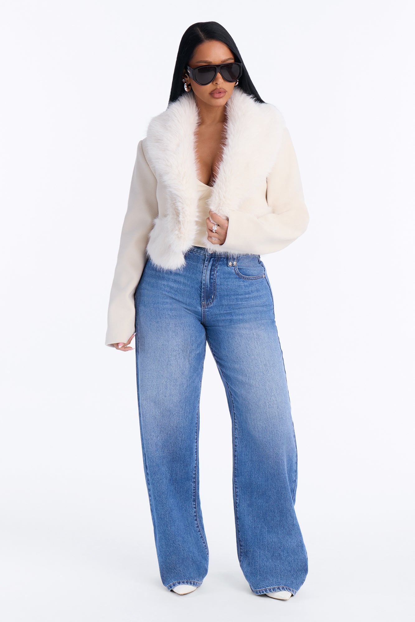 Keep It Classy Cropped Fur Trim Coat - Ivory