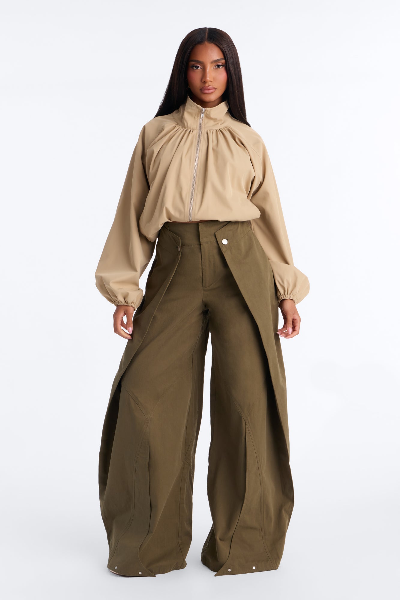 Patrizia Paneled Wrap Front Wide Leg Pant - Military Green