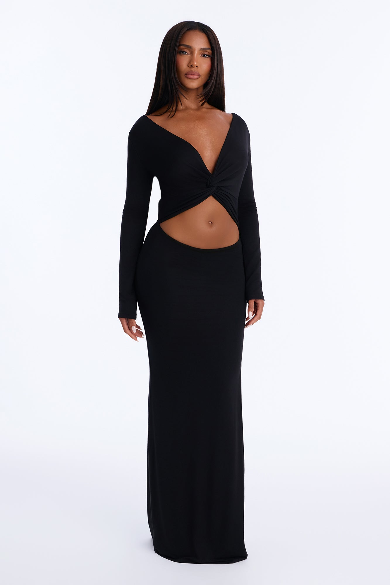 Claire Modal Long Sleeve Maxi Dress - Black