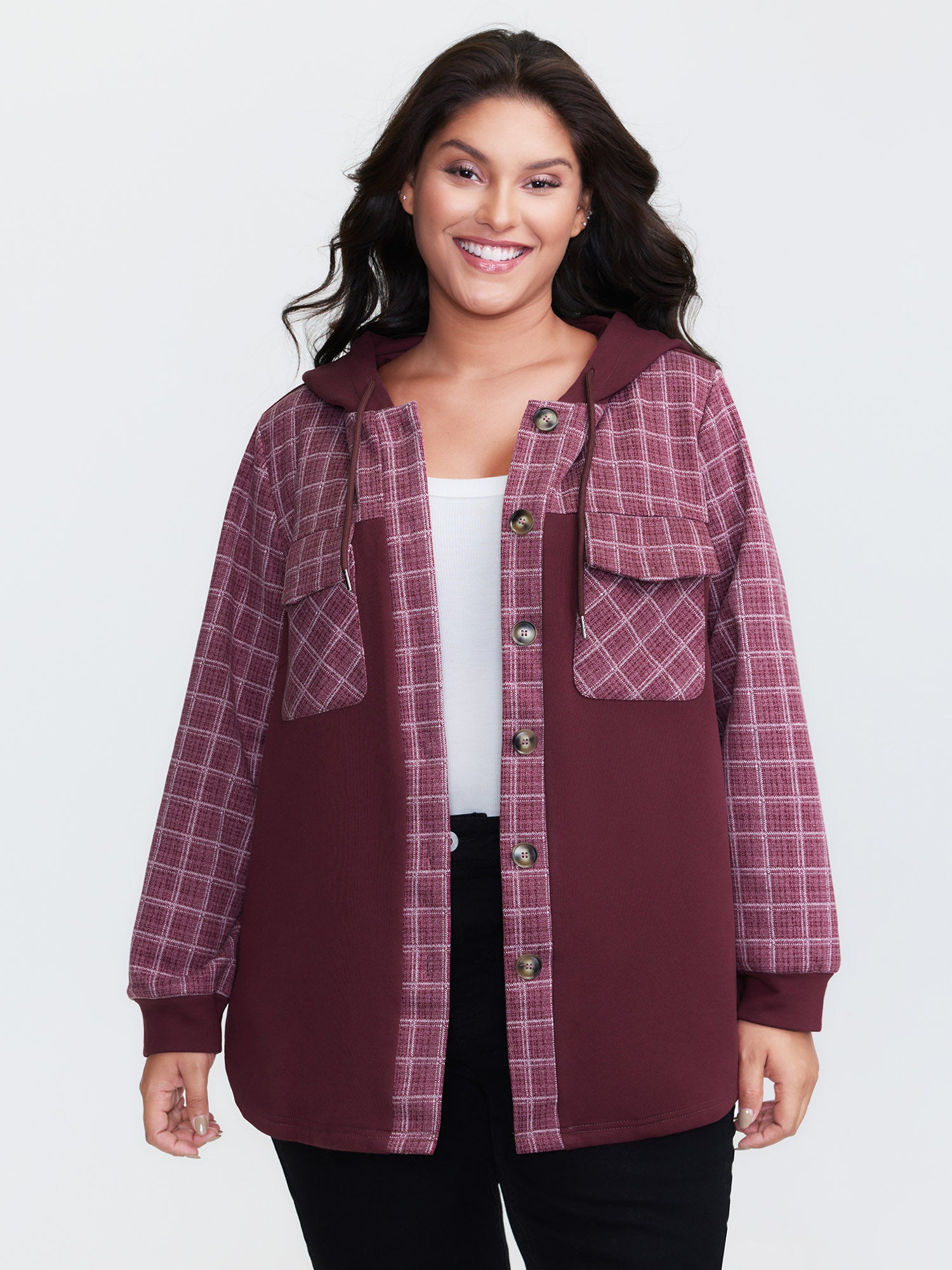 Grid Print Patchwork Hooded Jacket