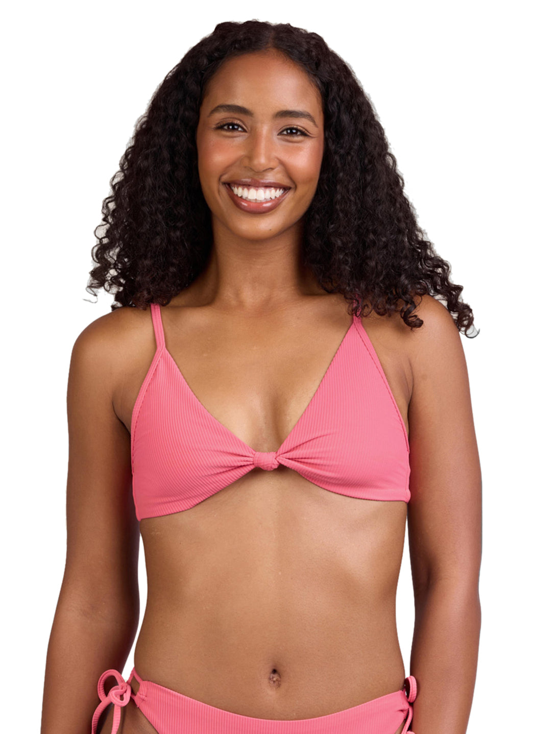 JOLYN Women's Faye Solid Ribbed Front Knot Bikini Top
