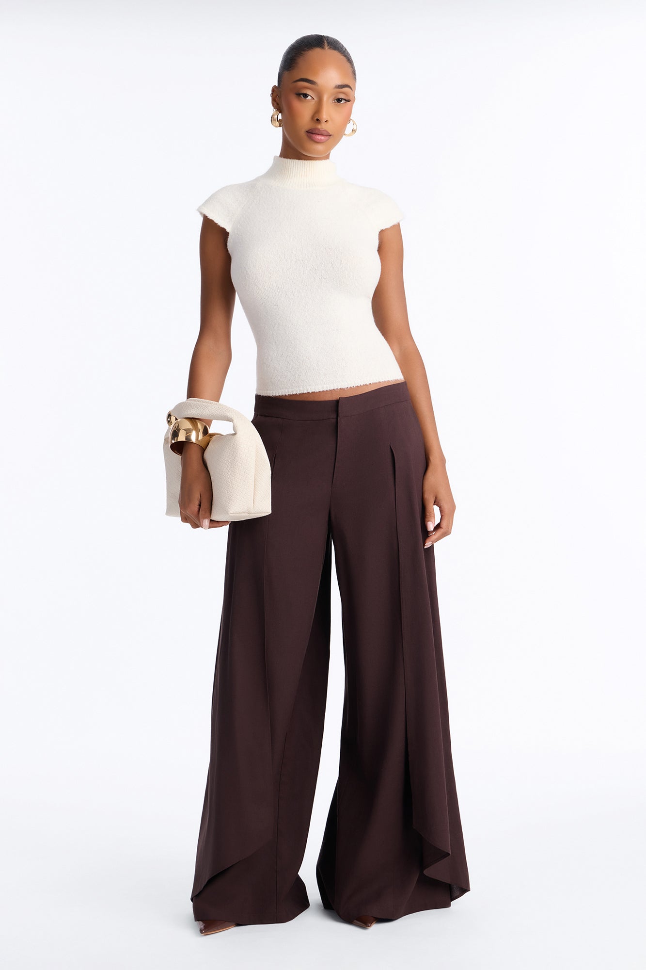 Isabella Low Rise Linen Paneled Pant - Chocolate