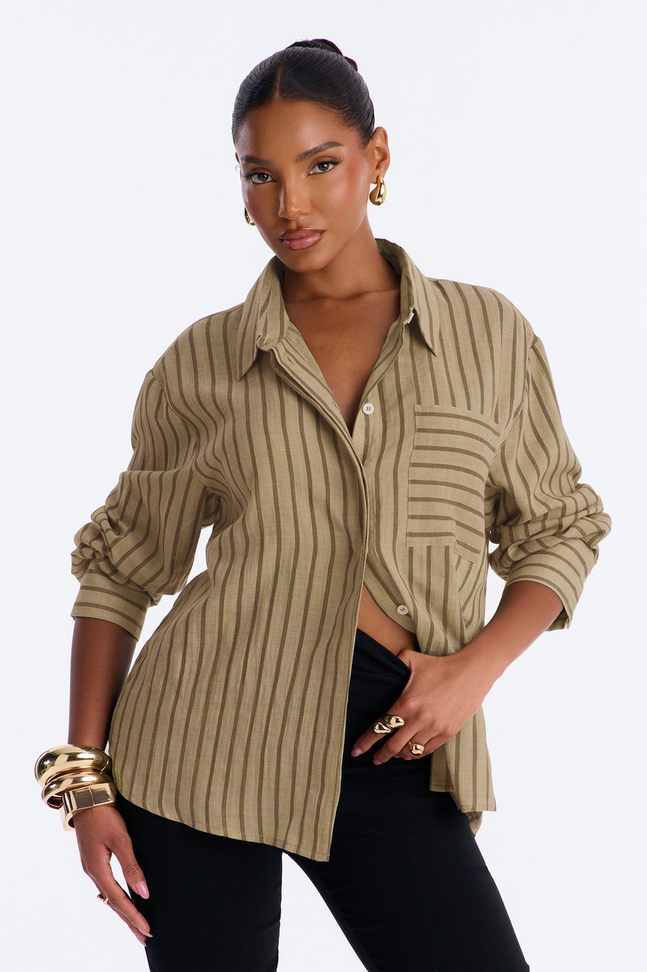 Wishing For It Striped Linen Shirt - Brown/combo