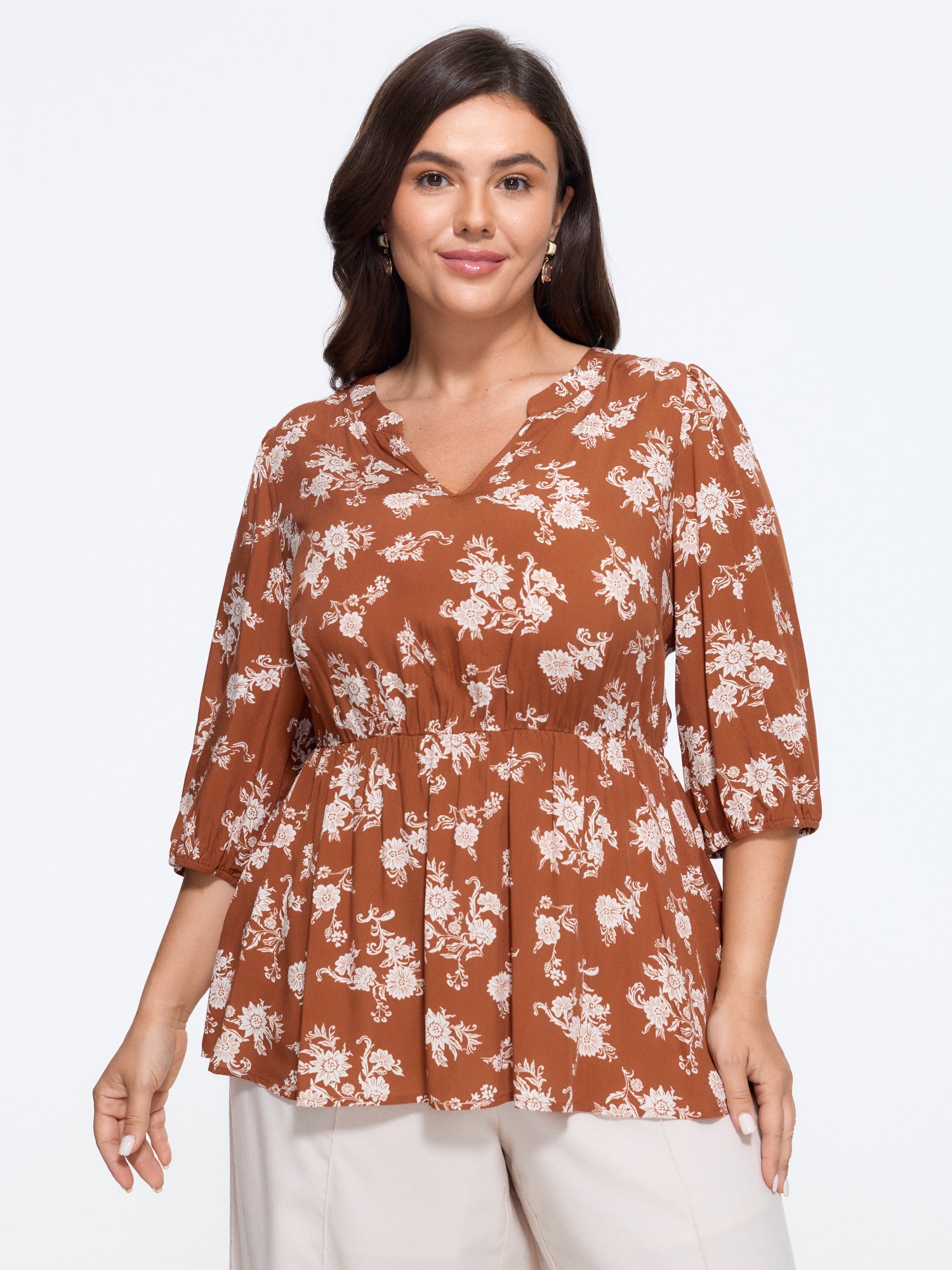 Floral Print Elastic Waist Blouse