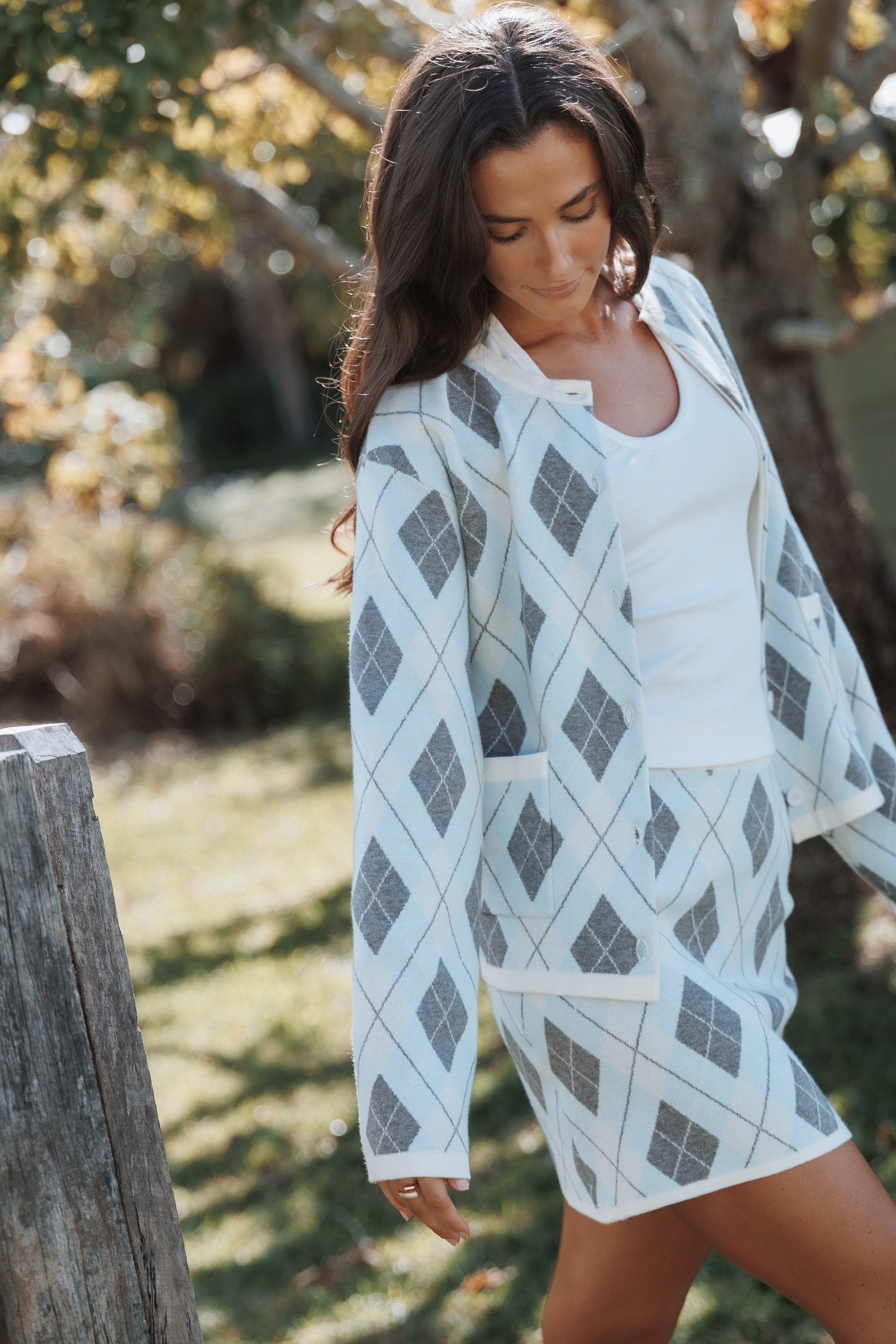 Melissa Sweater Skirt Set - Icy Blue Argyle