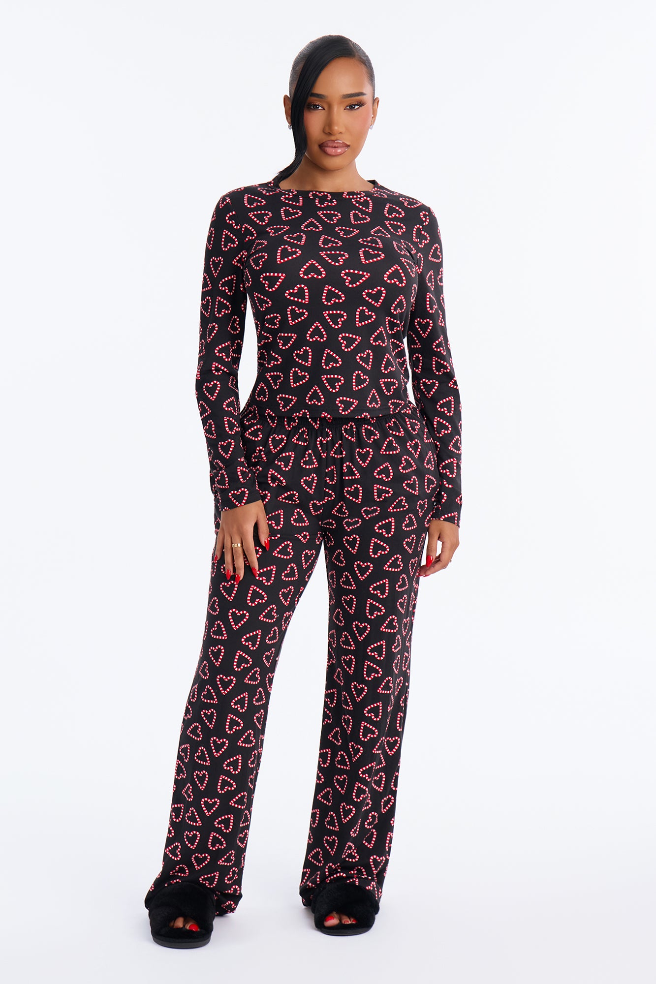 Heart You Wide Leg PJ Pant Set - Black