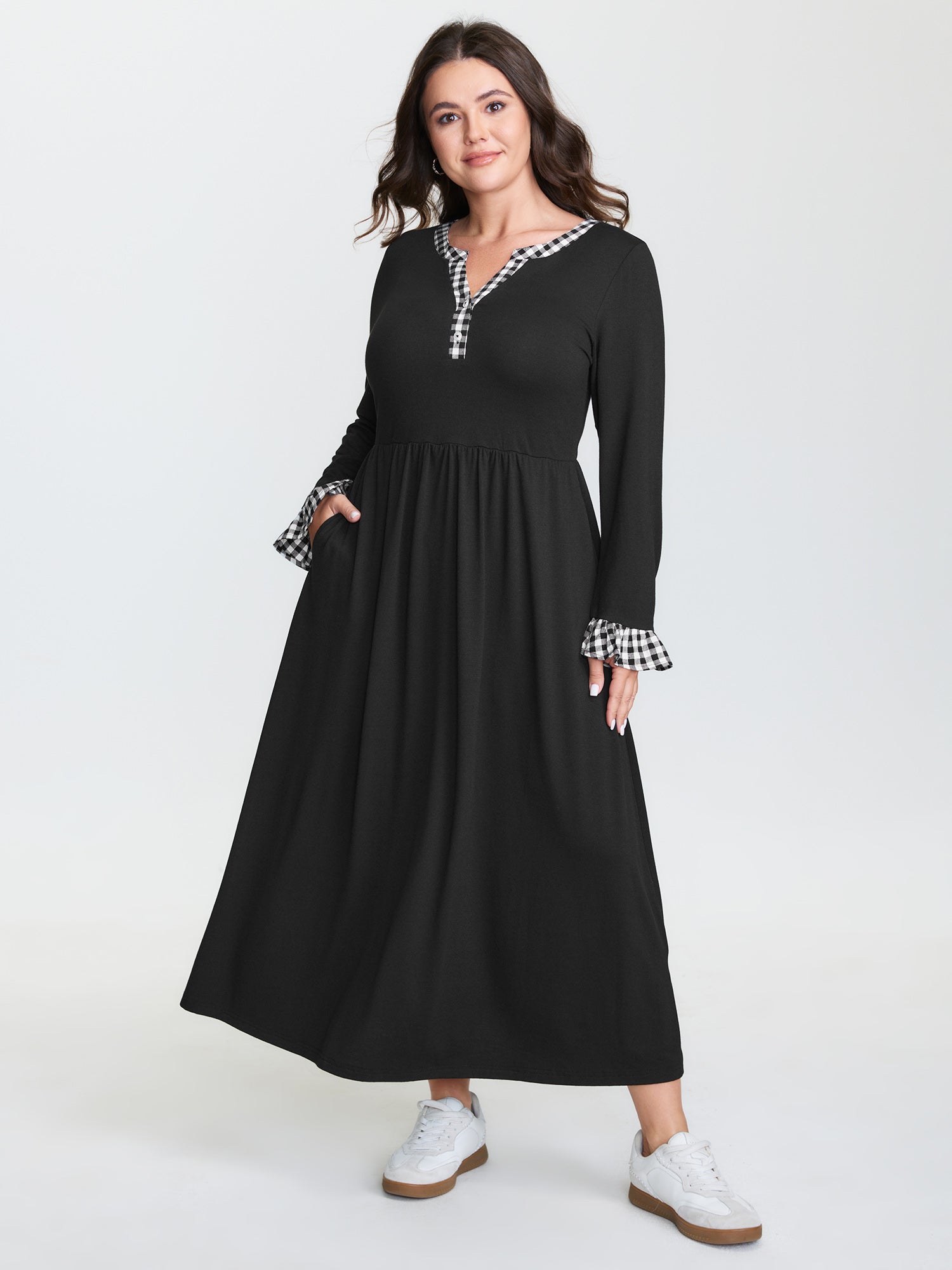 Supersoft Color Contrast Pockets Maxi Dress