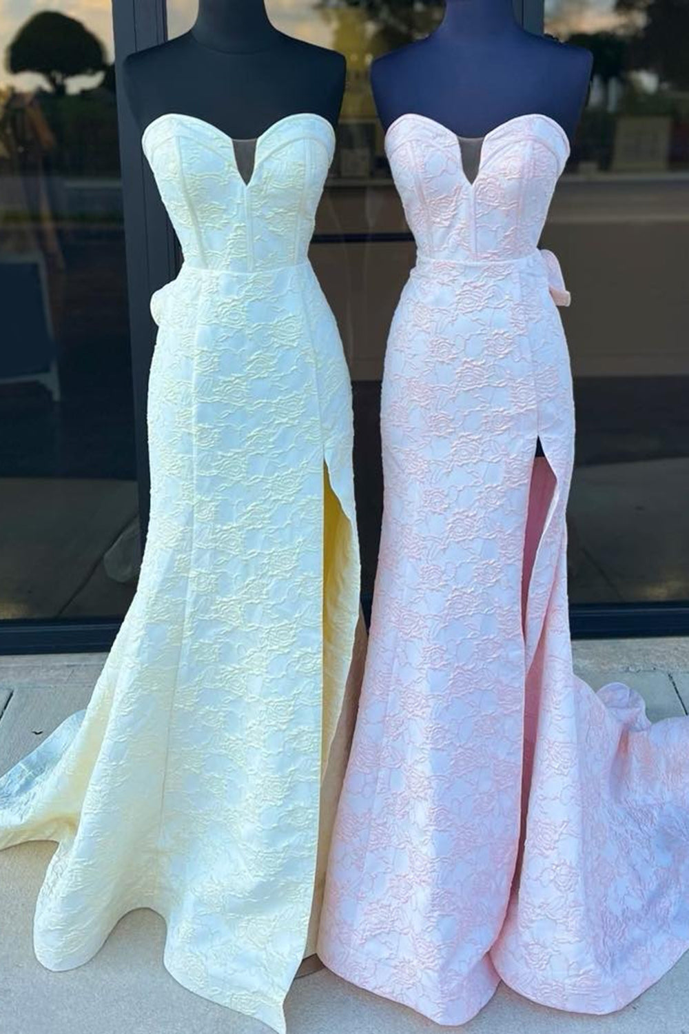 Long Yellow Sweetheart Corset Prom Dress with Floral Ruffles in Meramid