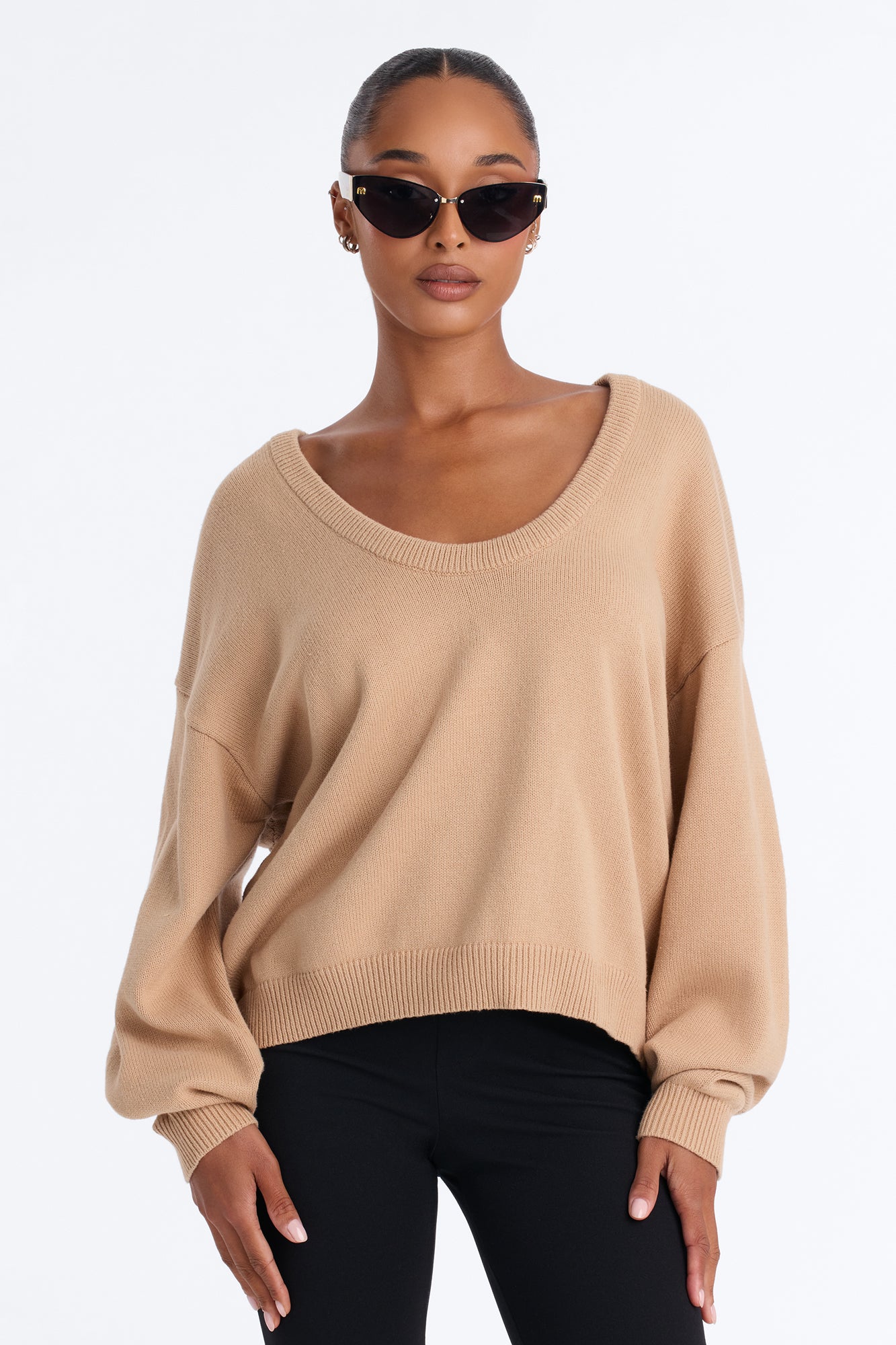 Gemma Deep U Neck Sweater - Mocha